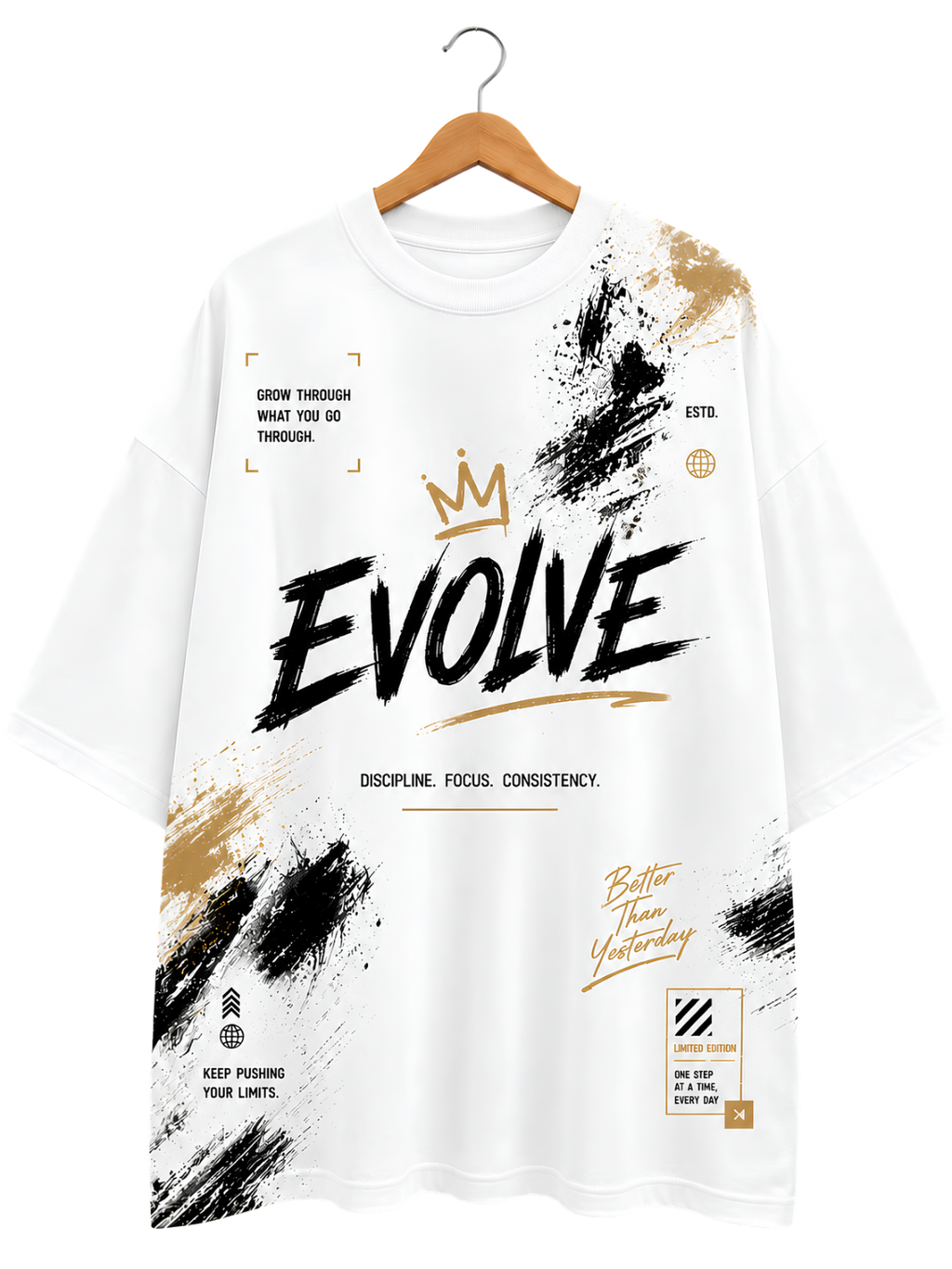T-Shirt — 'Evolve' Graphic Tee, Minimal Vintage Band-Style Design
