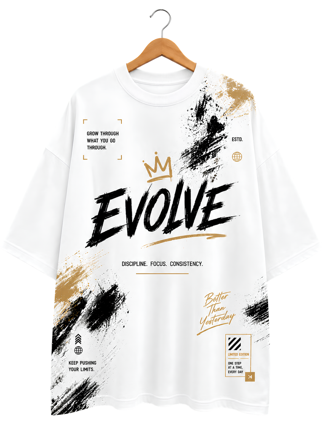 T-Shirt — 'Evolve' Graphic Tee, Minimal Vintage Band-Style Design