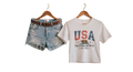 USA Tee & Denim Shorts Graphic Pajama Set — Women's Short Sleep Set