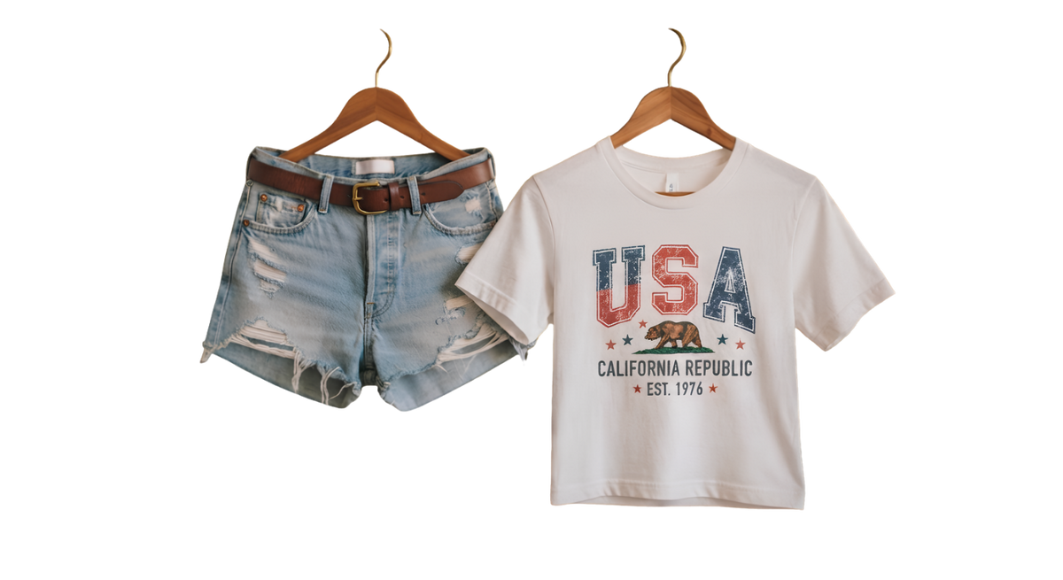 USA Tee & Denim Shorts Graphic Pajama Set — Women's Short Sleep Set