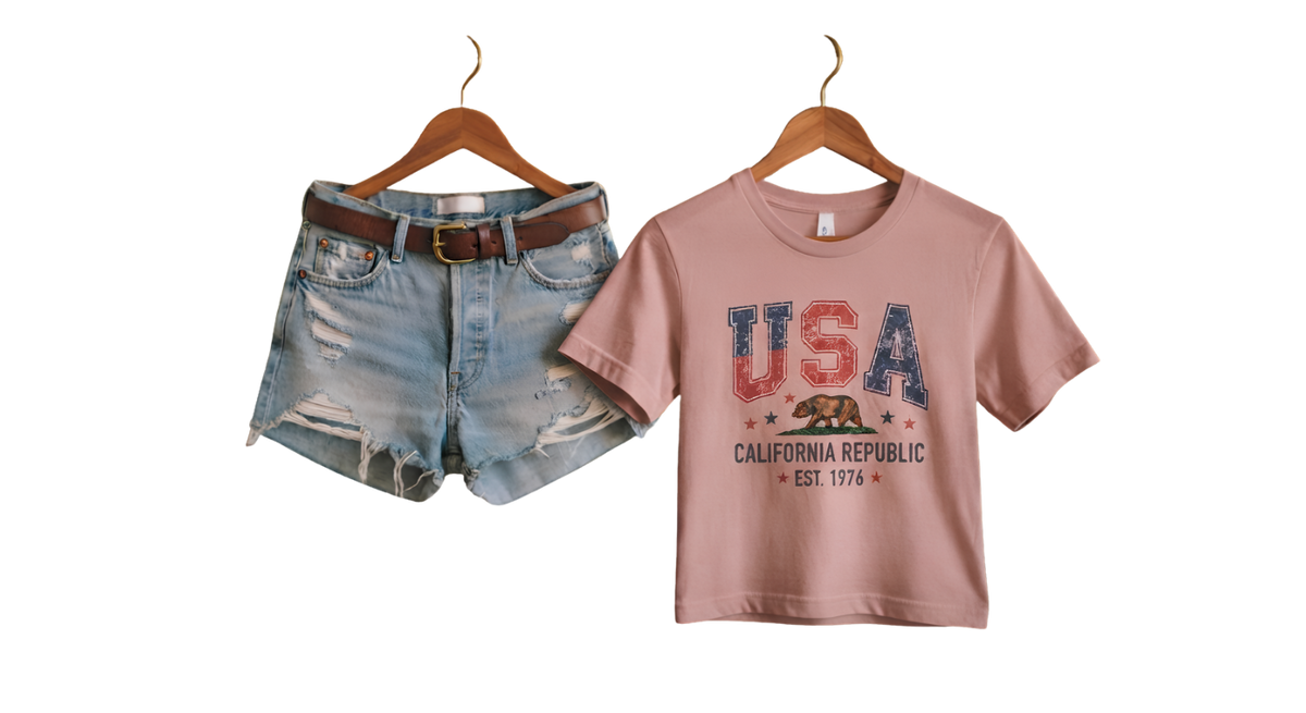 USA Tee & Denim Shorts Graphic Pajama Set — Women's Short Sleep Set