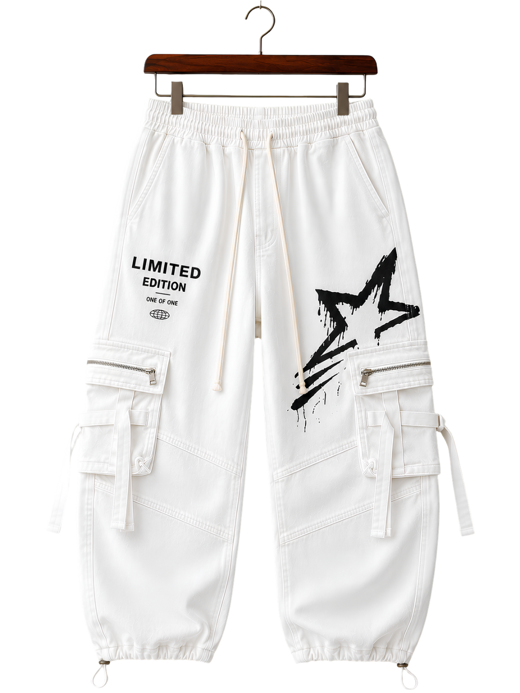 White Athletic Joggers — Minimal Side Graphic Casual Sweatpants