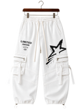 White Athletic Joggers — Minimal Side Graphic Casual Sweatpants
