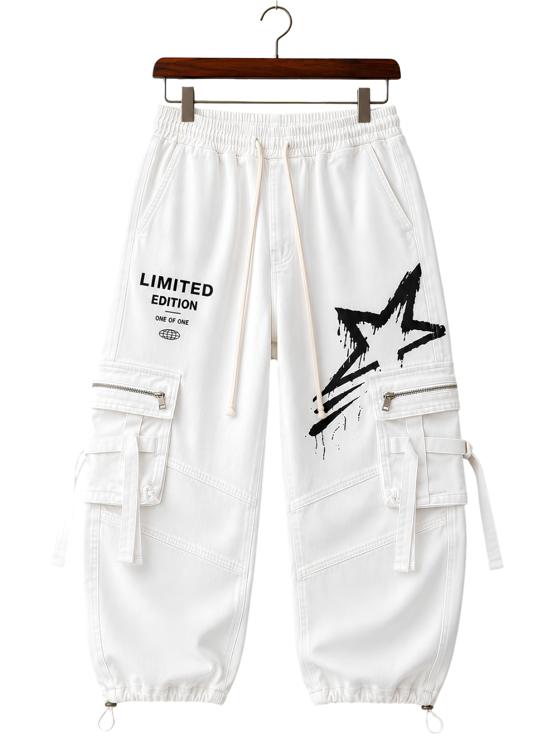 White Athletic Joggers — Minimal Side Graphic Casual Sweatpants