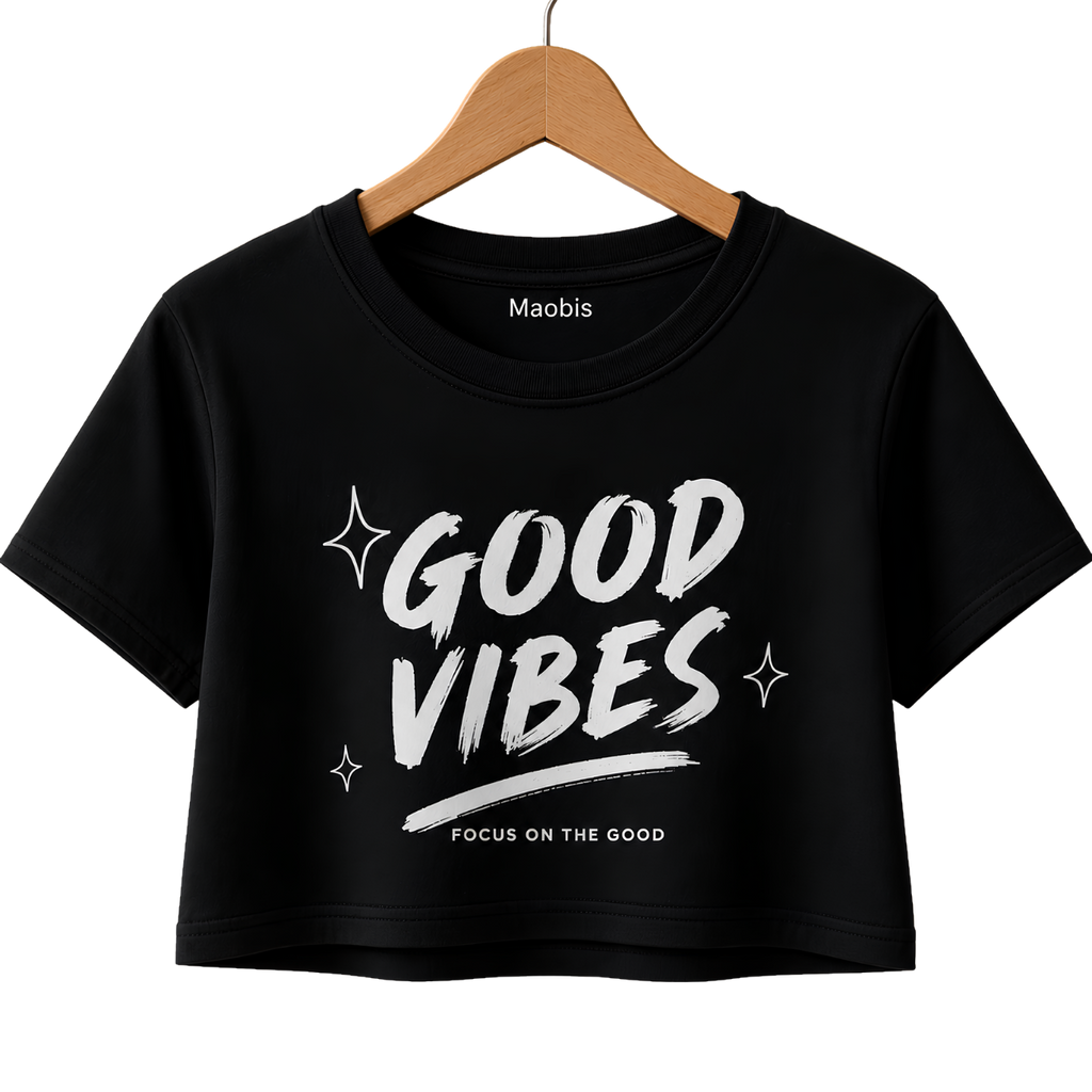 Good Vibes Crop Top — Women's Pink Graphic Summer Tee