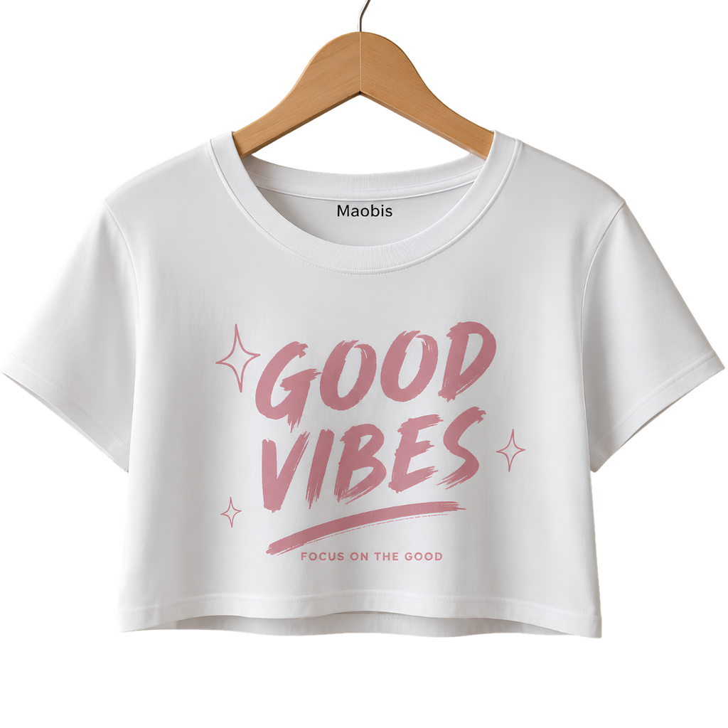 Good Vibes Crop Top — Women's Pink Graphic Summer Tee
