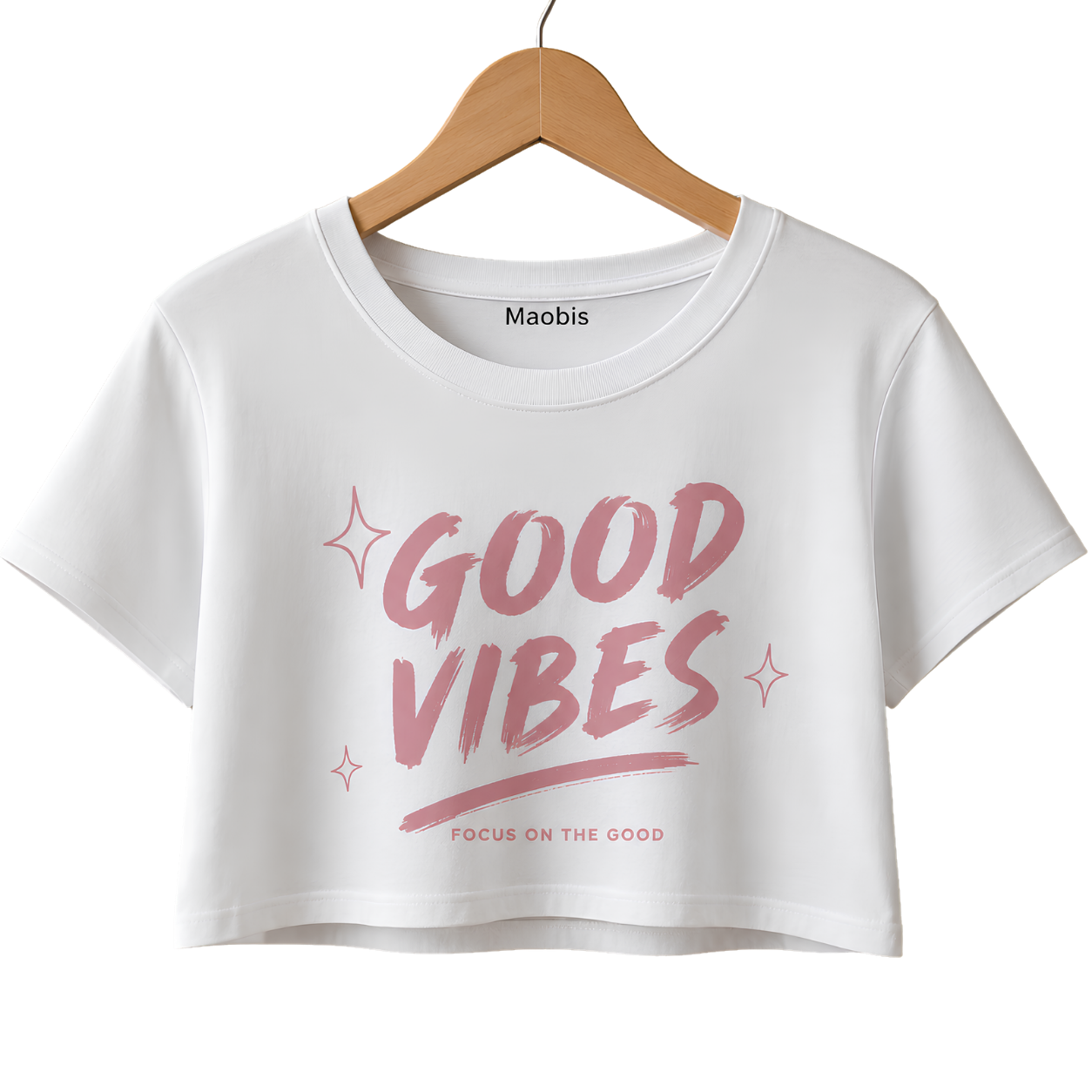 Good Vibes Crop Top — Women's Pink Graphic Summer Tee