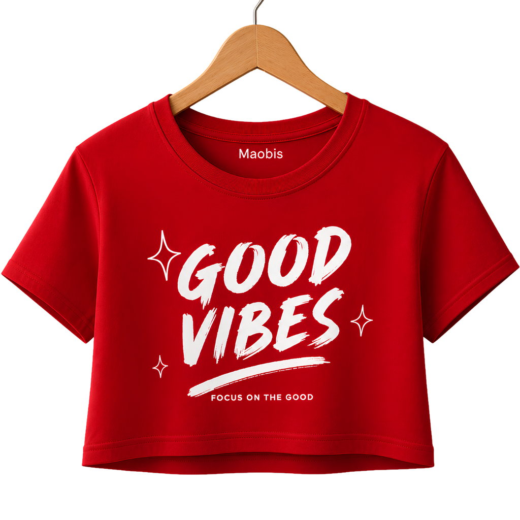 Good Vibes Crop Top — Women's Pink Graphic Summer Tee