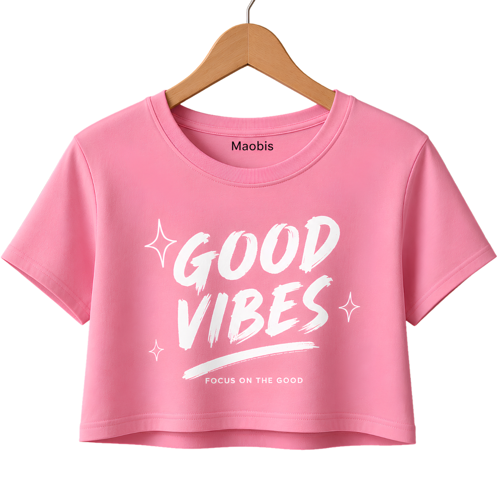 Good Vibes Crop Top — Women's Pink Graphic Summer Tee