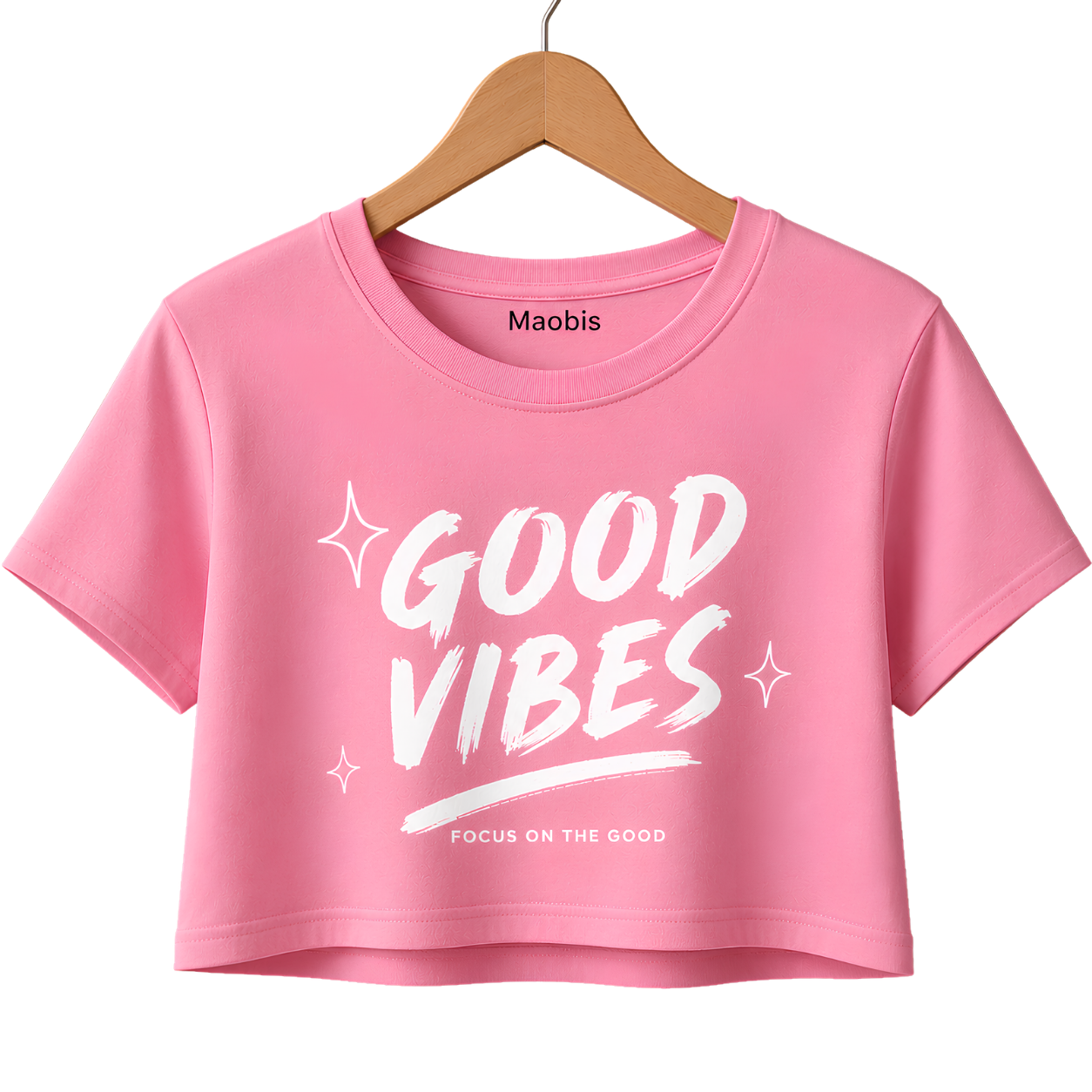 Good Vibes Crop Top — Women's Pink Graphic Summer Tee
