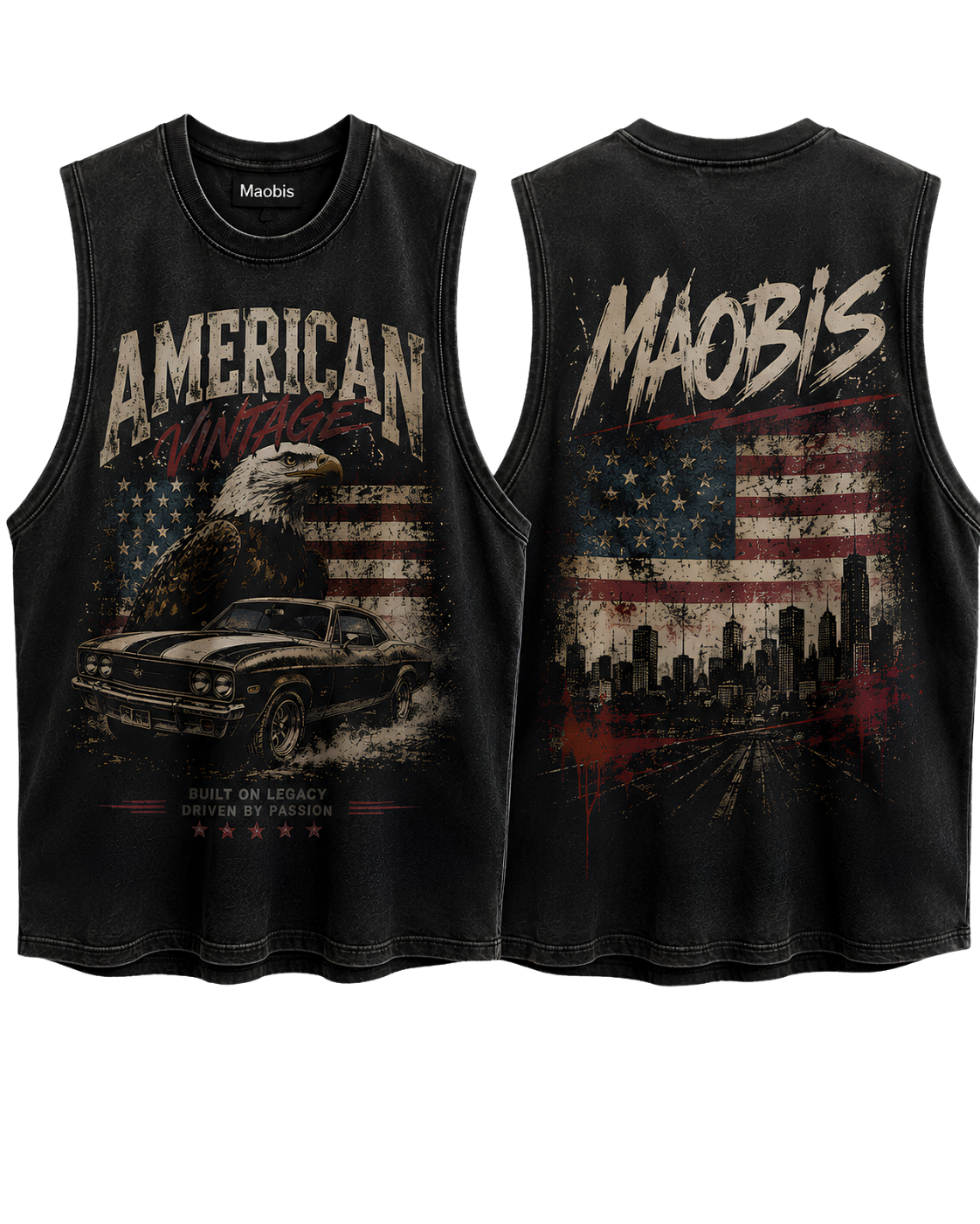 Vintage Black Muscle Tank with 'Morrs' Graphic – Stonewash Sleeveless Tee