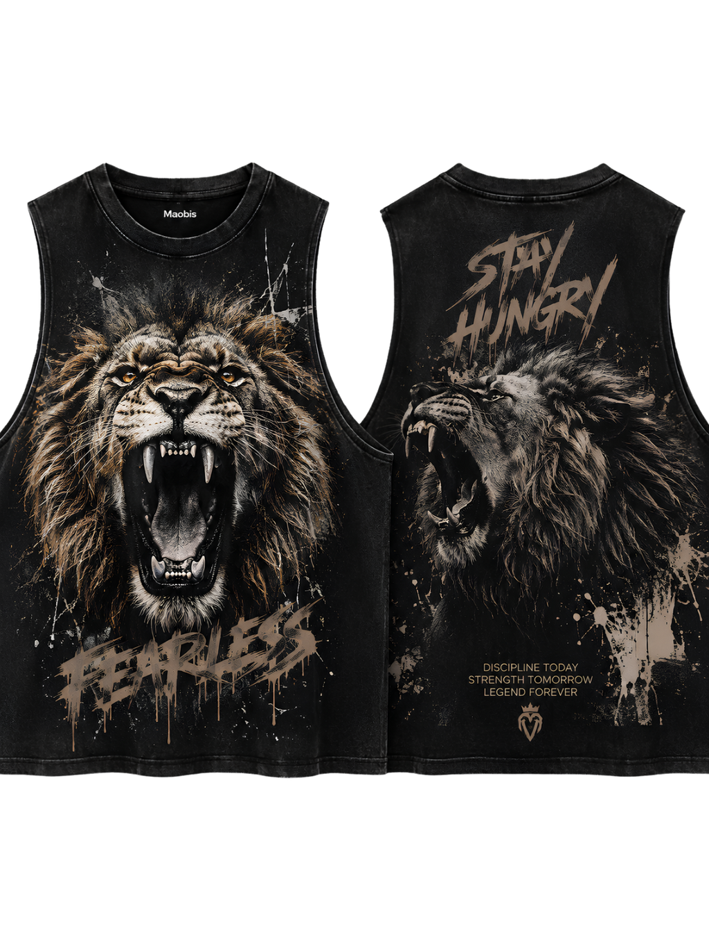 Stonewash Tank Top with Vintage Lion Graphic — Bold Urban Wildlife Tee