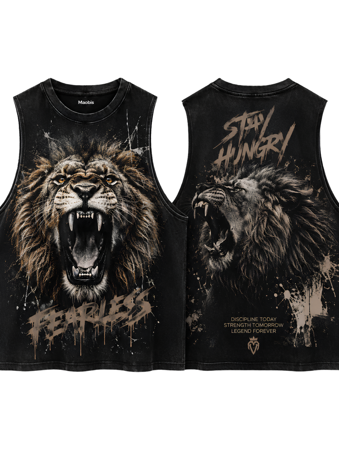 Stonewash Tank Top with Vintage Lion Graphic — Bold Urban Wildlife Tee