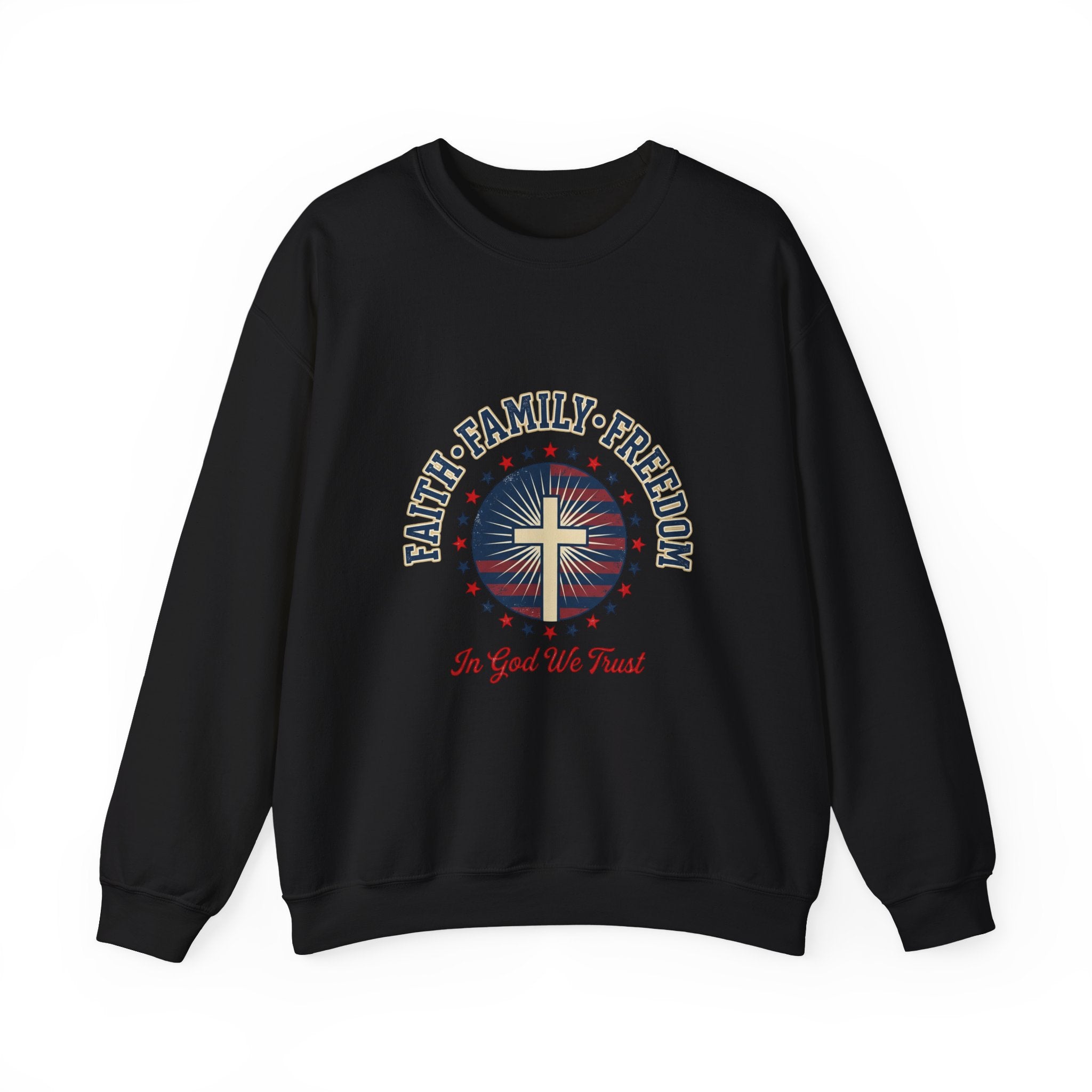 Faith Family Freedom Crewneck Sweatshirt | Faith-based Patriotic, Vintage Americana