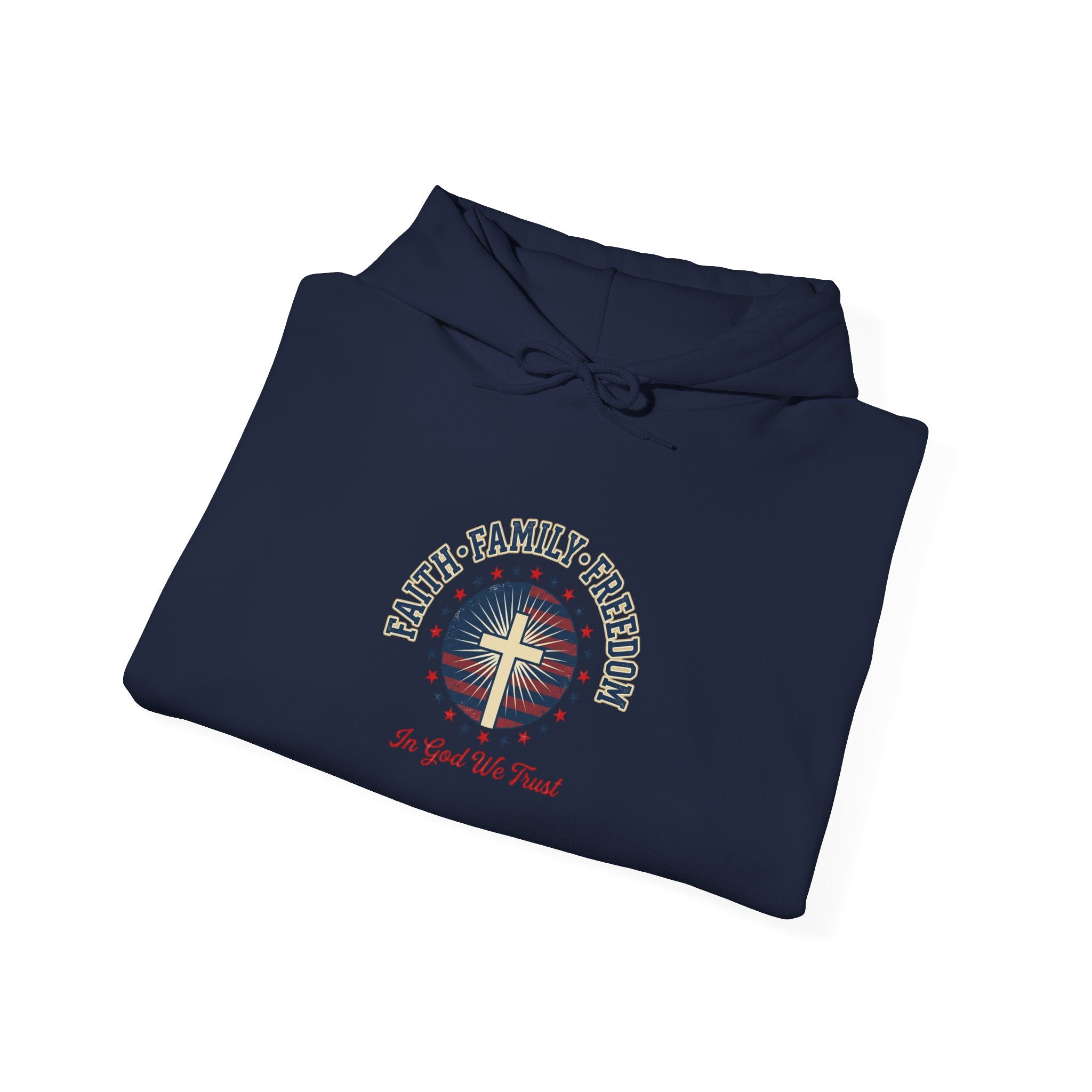 Faith·Family·Freedom Hoodie | Faith-based Patriotic, Vintage Americana