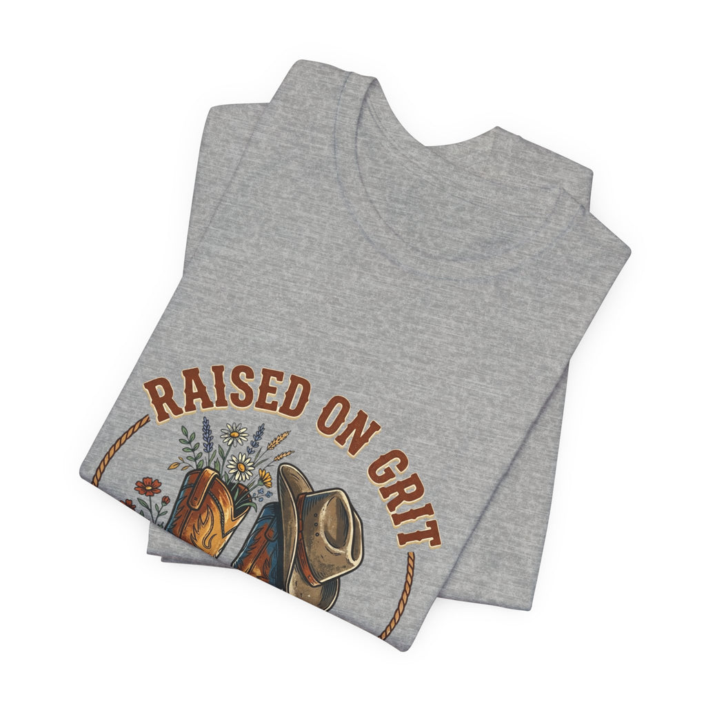 Raised on Grit Cowboy Boots & Hat Tee | western ranch cowgirl rustic prairie