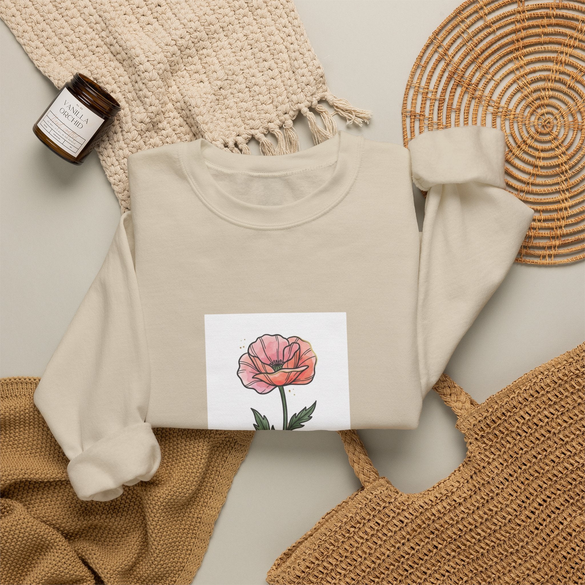 Birth Month Flower Crewneck, Personalized Botanical Watercolor Sweatshirt | Custom Name