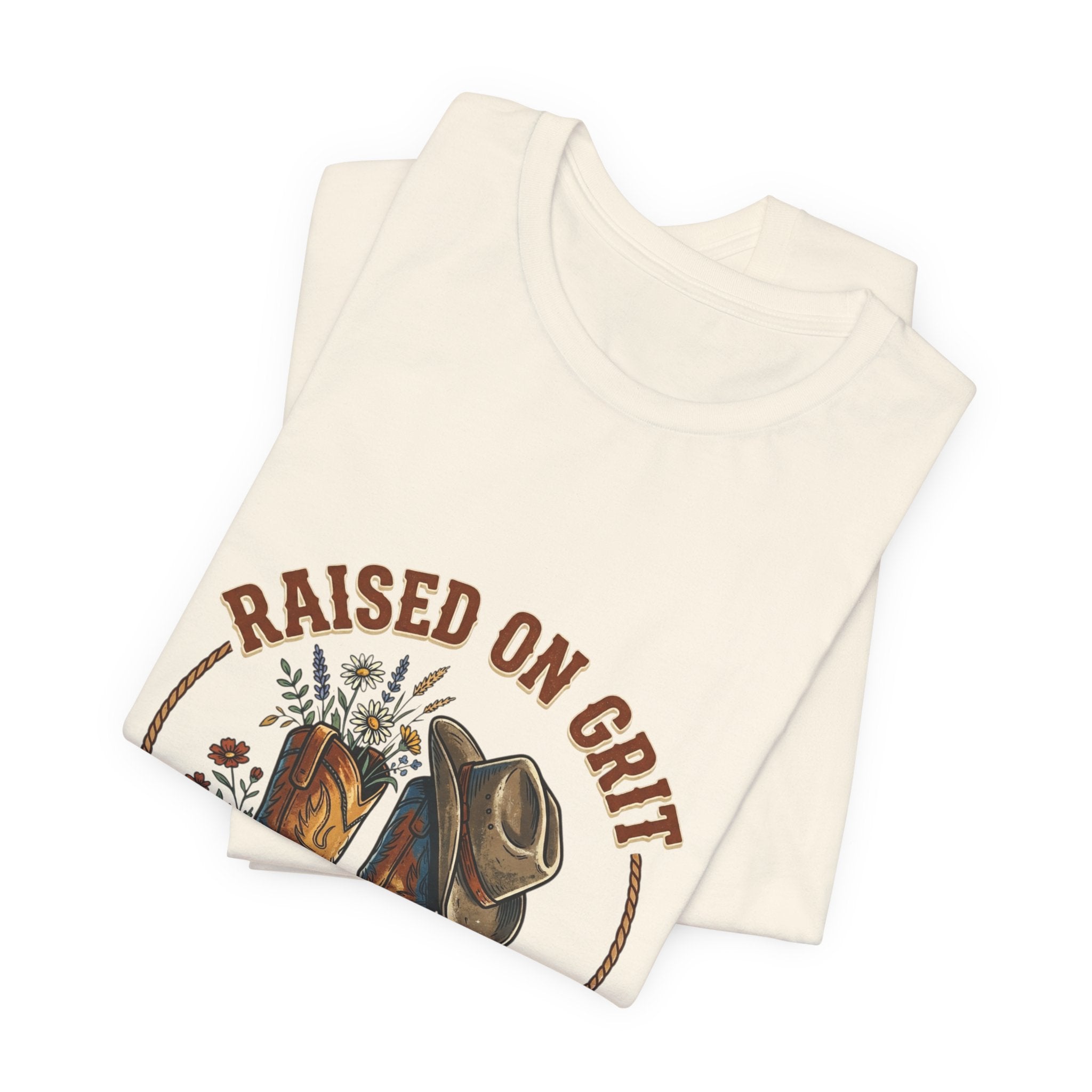 Raised on Grit Cowboy Boots & Hat Tee | western ranch cowgirl rustic prairie