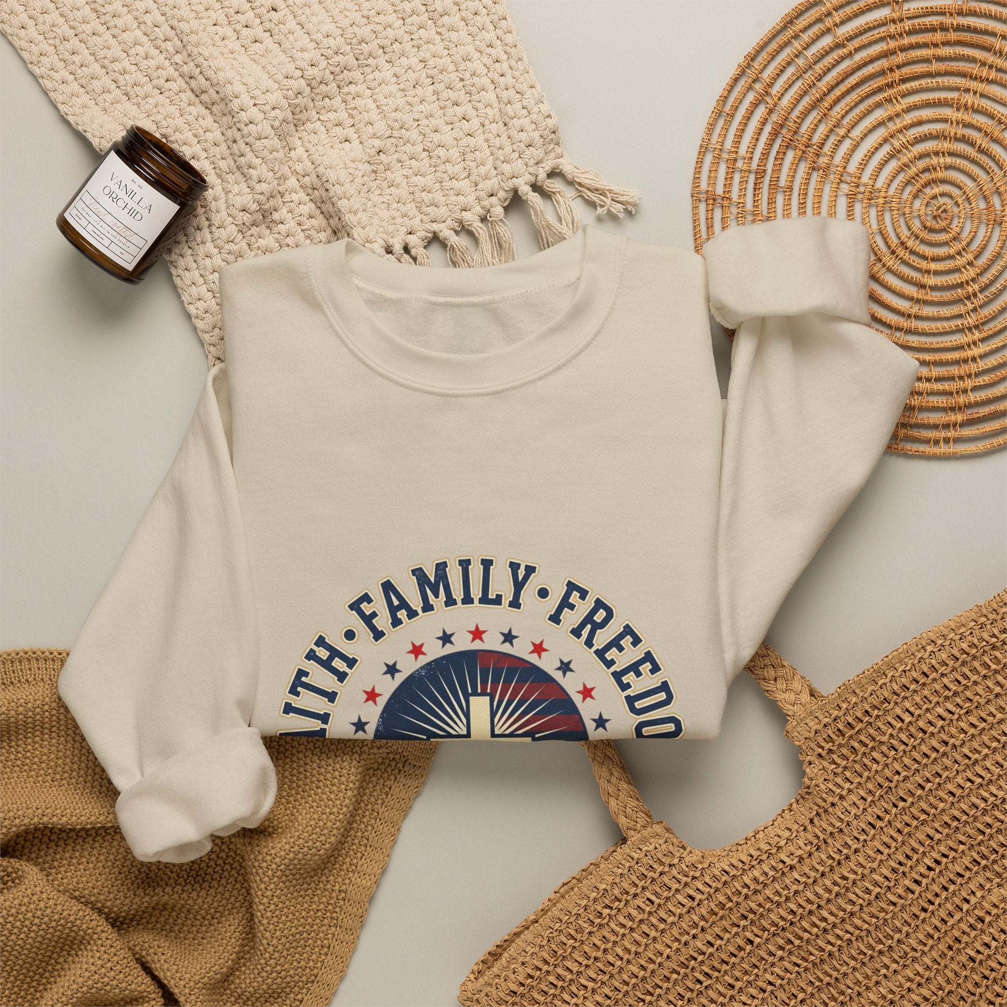 Faith Family Freedom Crewneck Sweatshirt | Faith-based Patriotic, Vintage Americana
