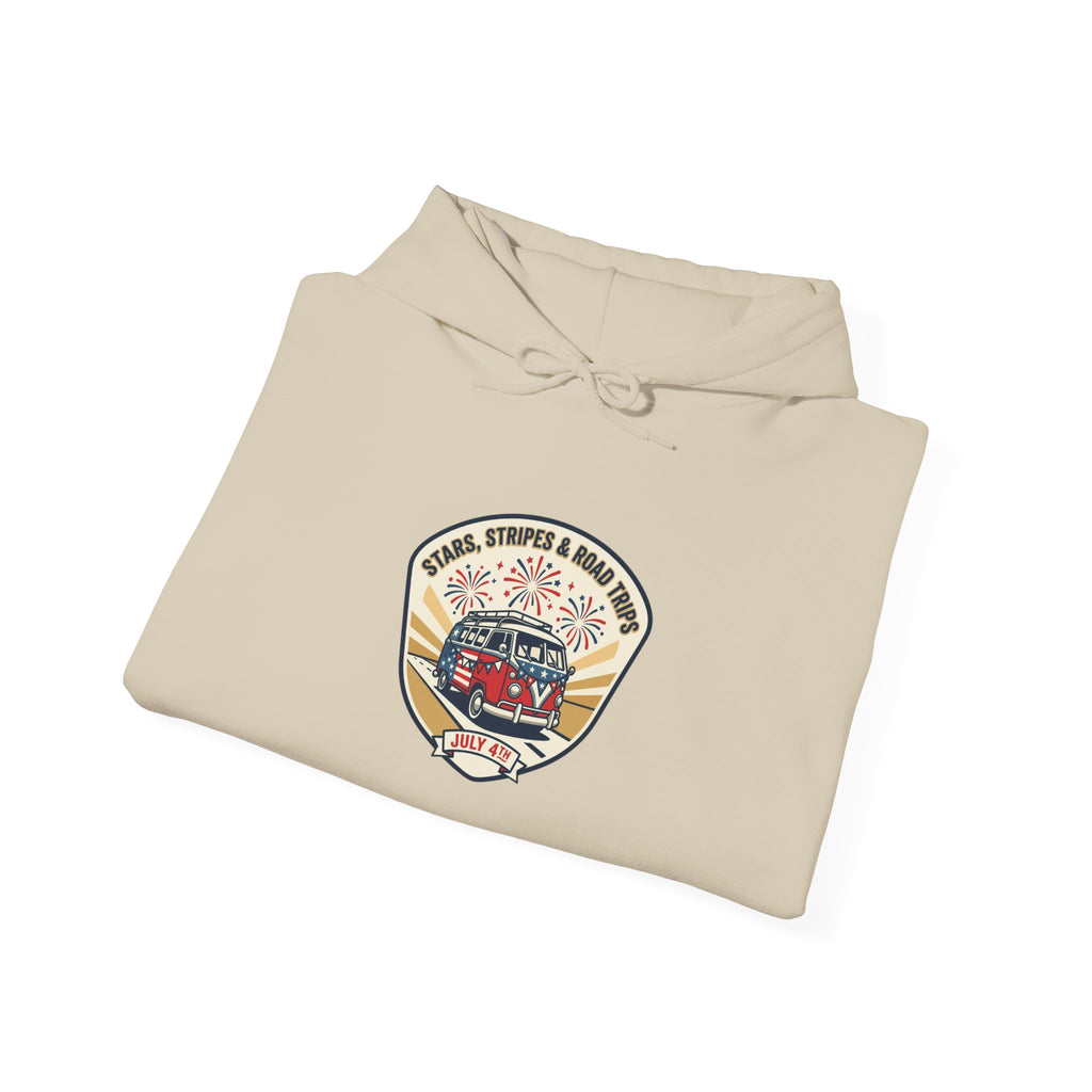 Vintage Americana RV Parade Hoodie | red white blue, retro souvenir