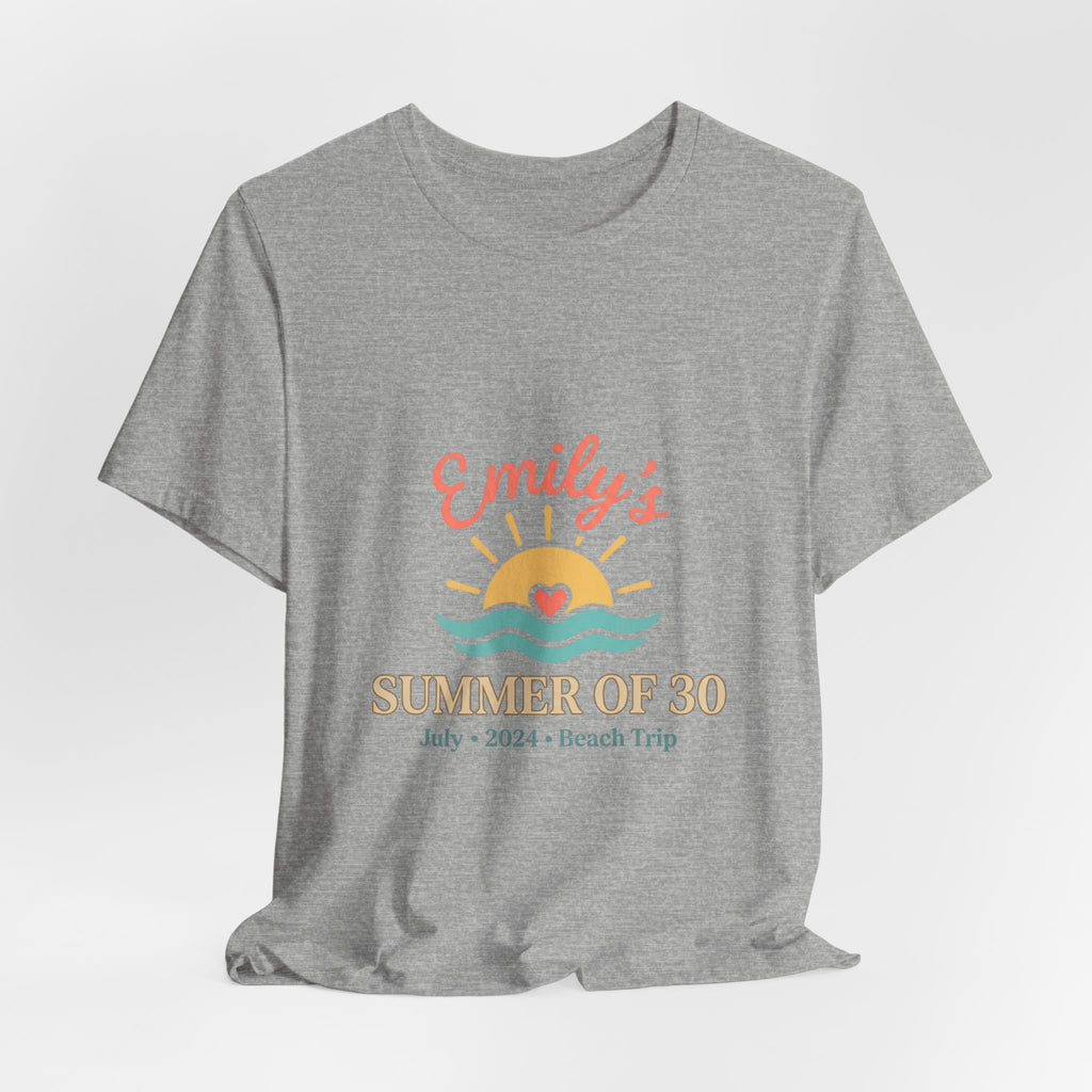Emily’s Summer of 30 Tee | custom age, birthday trip, pastel keepsake