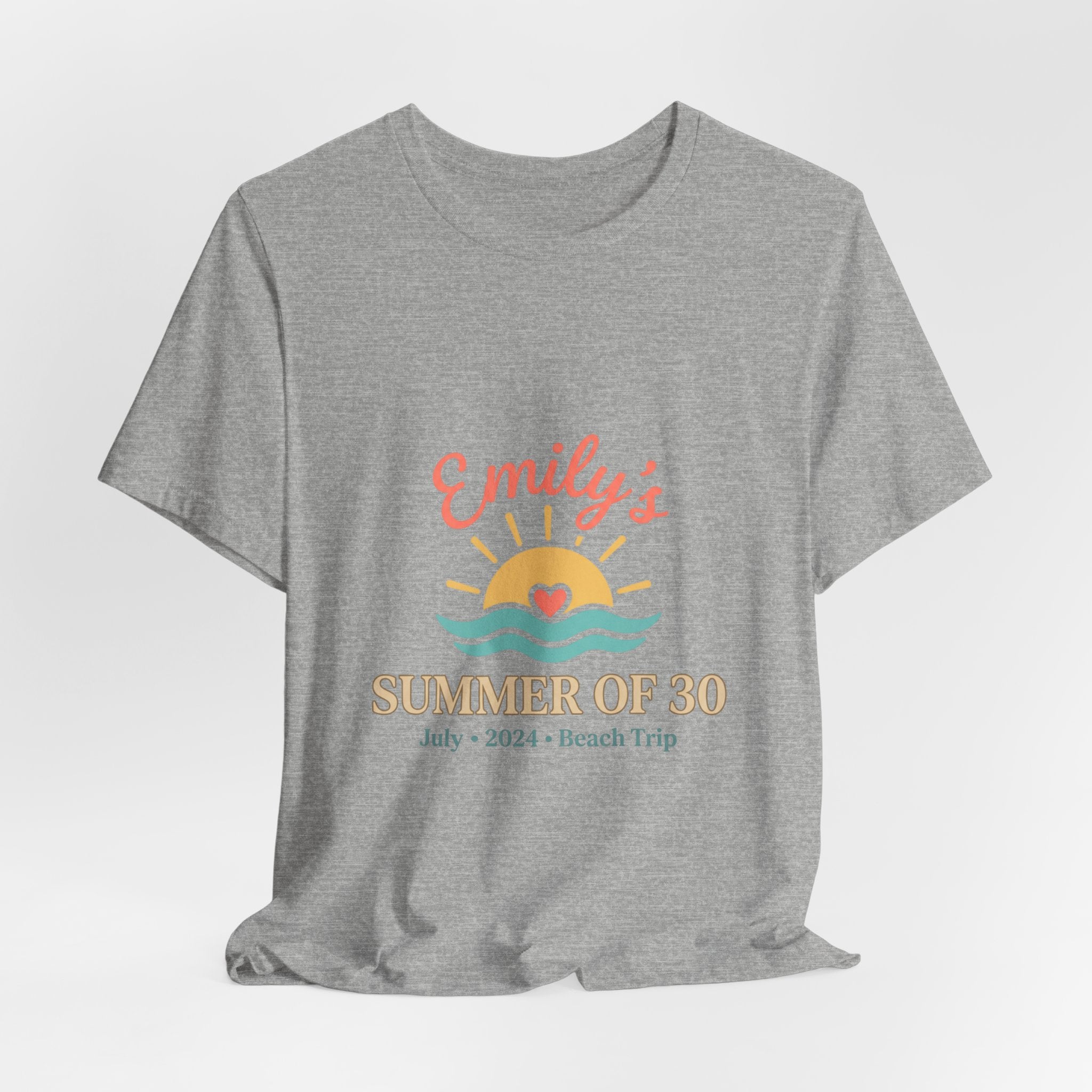 Emily’s Summer of 30 Tee | custom age, birthday trip, pastel keepsake