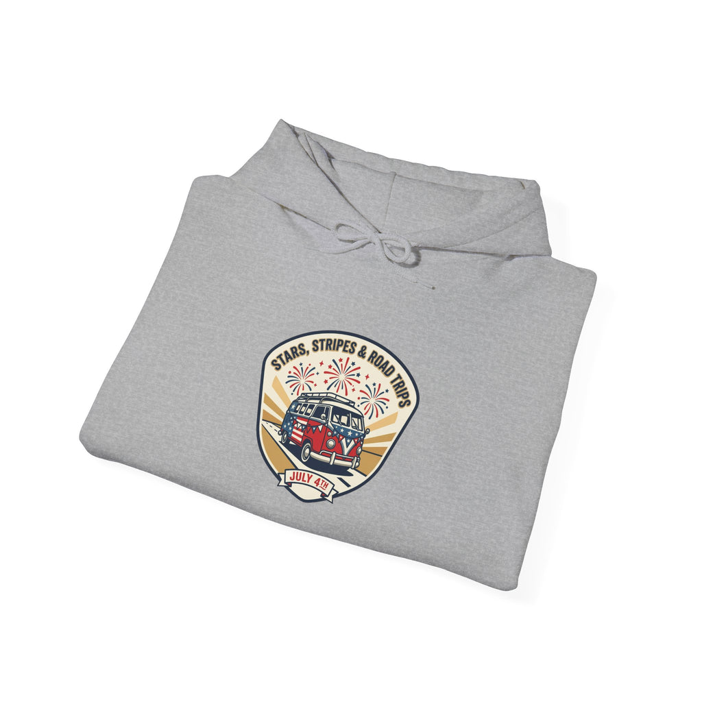 Vintage Americana RV Parade Hoodie | red white blue, retro souvenir