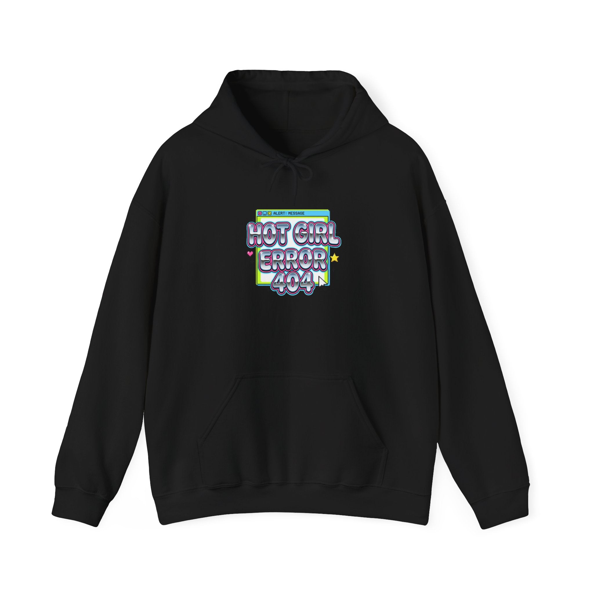 Hot Girl Error 404 Hoodie | Y2K slogan, cyber bubble font, hot pink accents