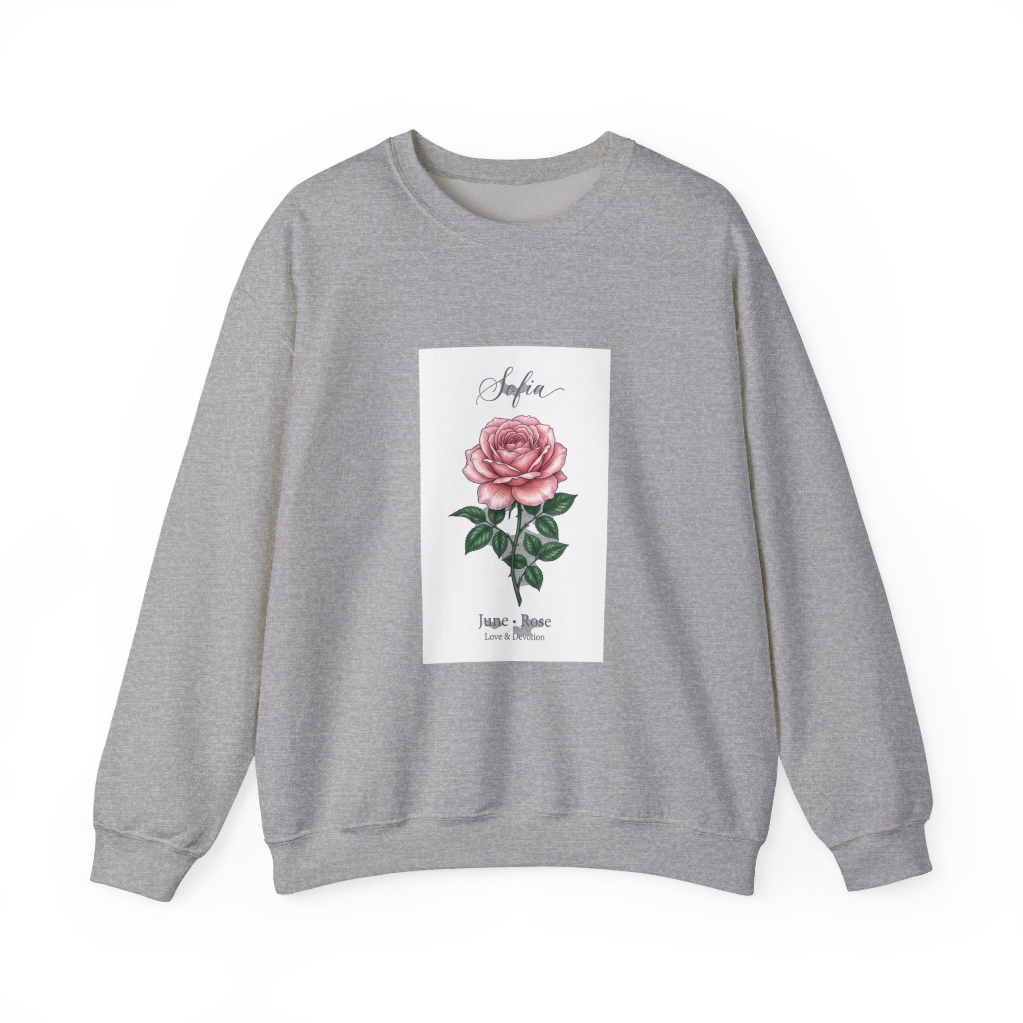 Personalized Birth Flower Rose Sweatshirt | Botanical, Watercolor, Custom Name