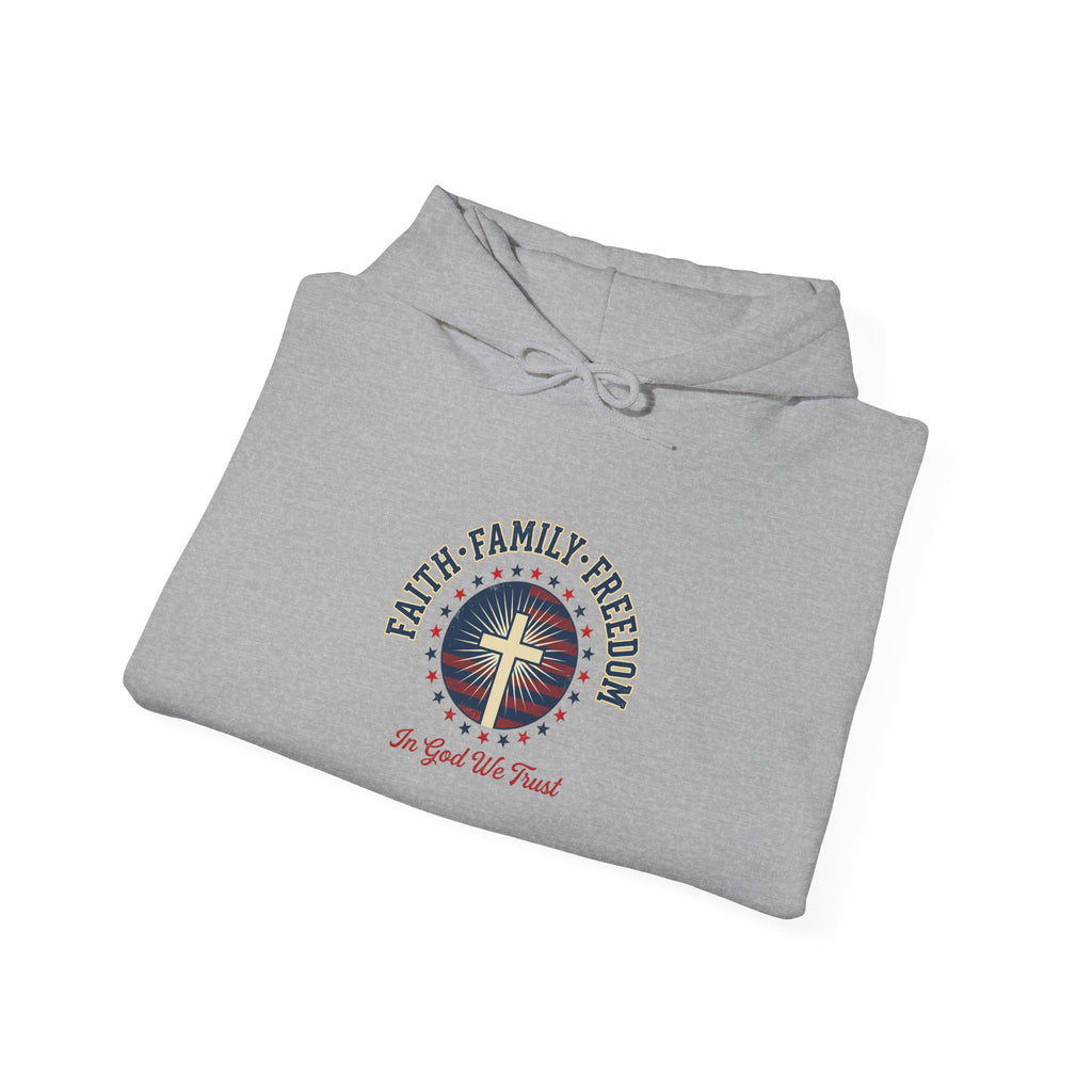 Faith·Family·Freedom Hoodie | Faith-based Patriotic, Vintage Americana