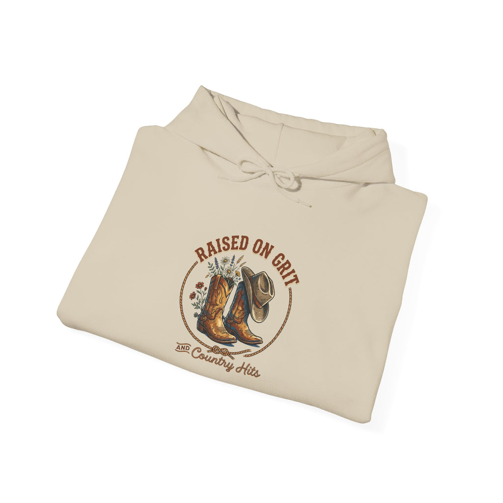 Raised on Grit Cowboy Boots Hoodie | western, rustic