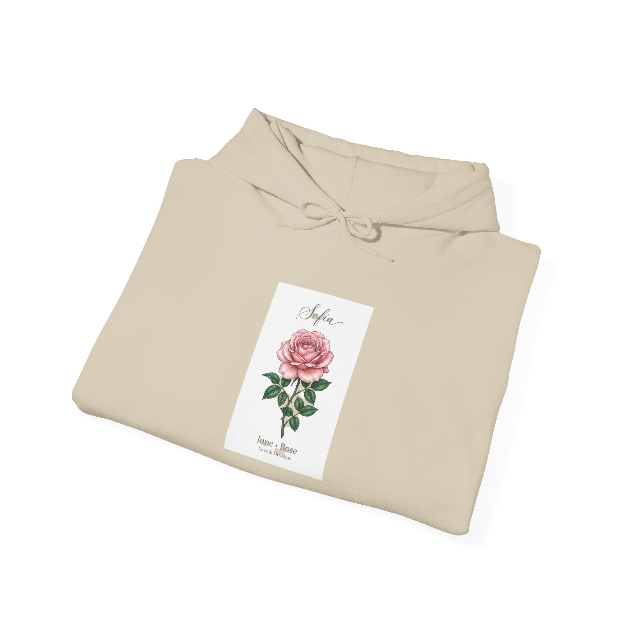 June Birth Flower Rose Hoodie, botanical watercolor, personalized name
