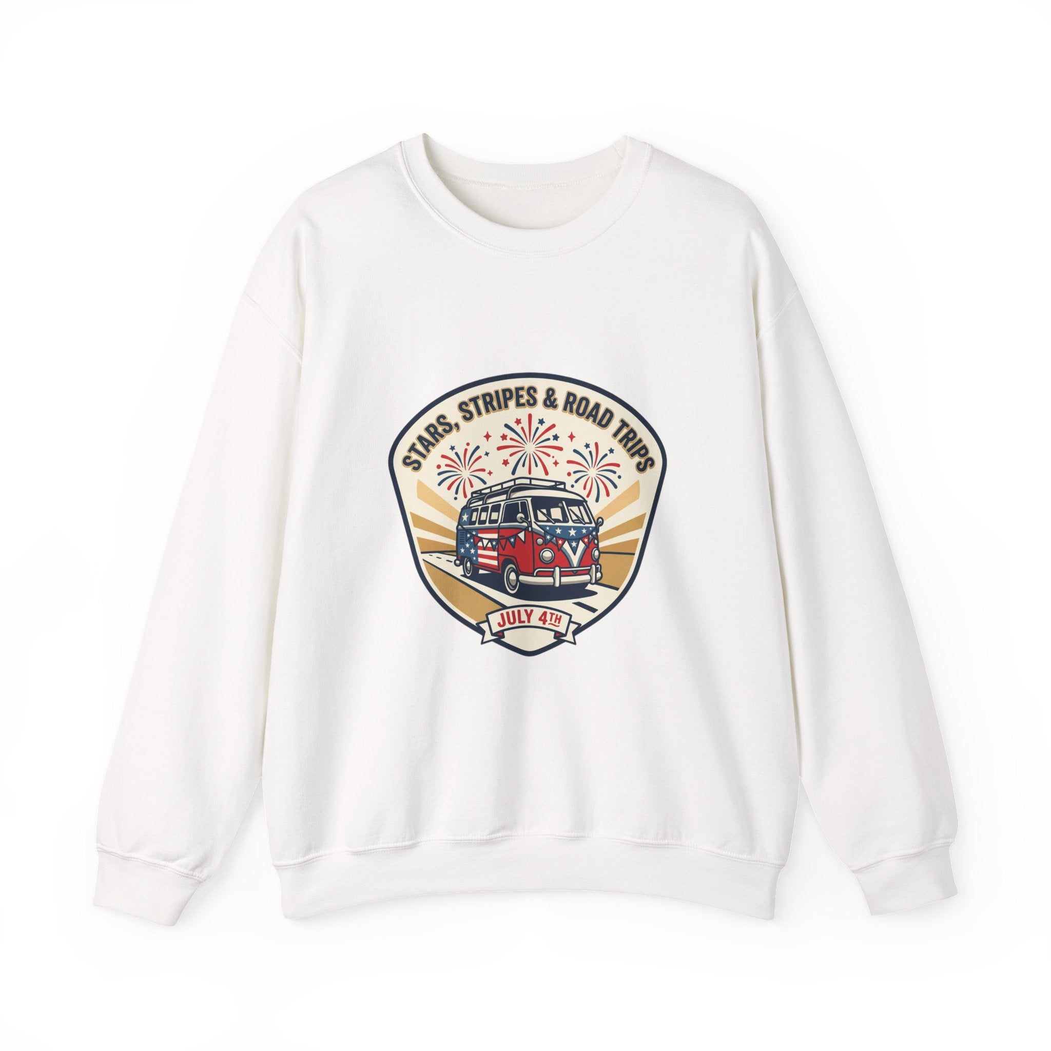 Retro VW Camper Fourth of July Sweatshirt | vintage USA, red white blue