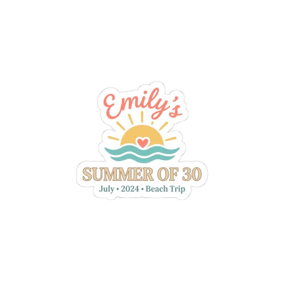 Summer of 30 Kiss-Cut Stickers | custom age, pastel beach keepsake