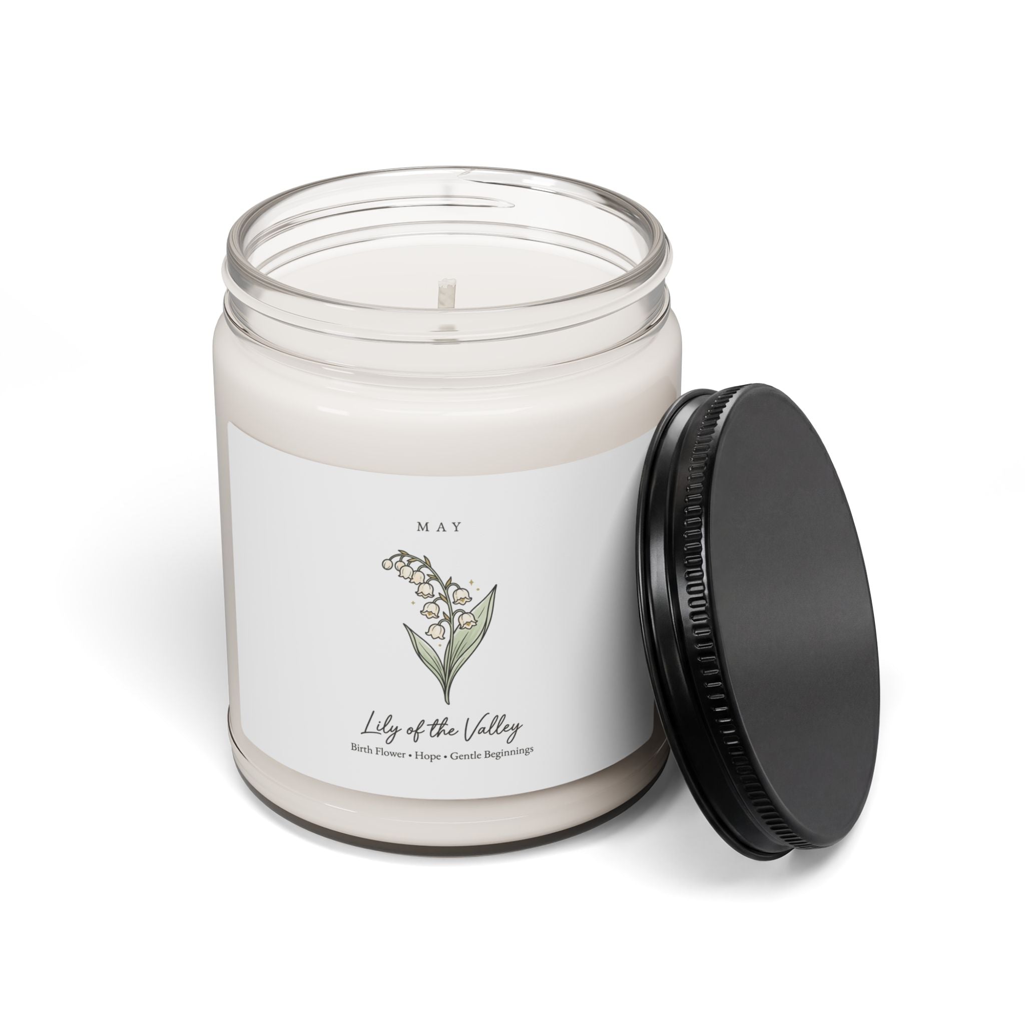 May Birth Flower Lily of the Valley Candle | Botanical Line Art, Personalized