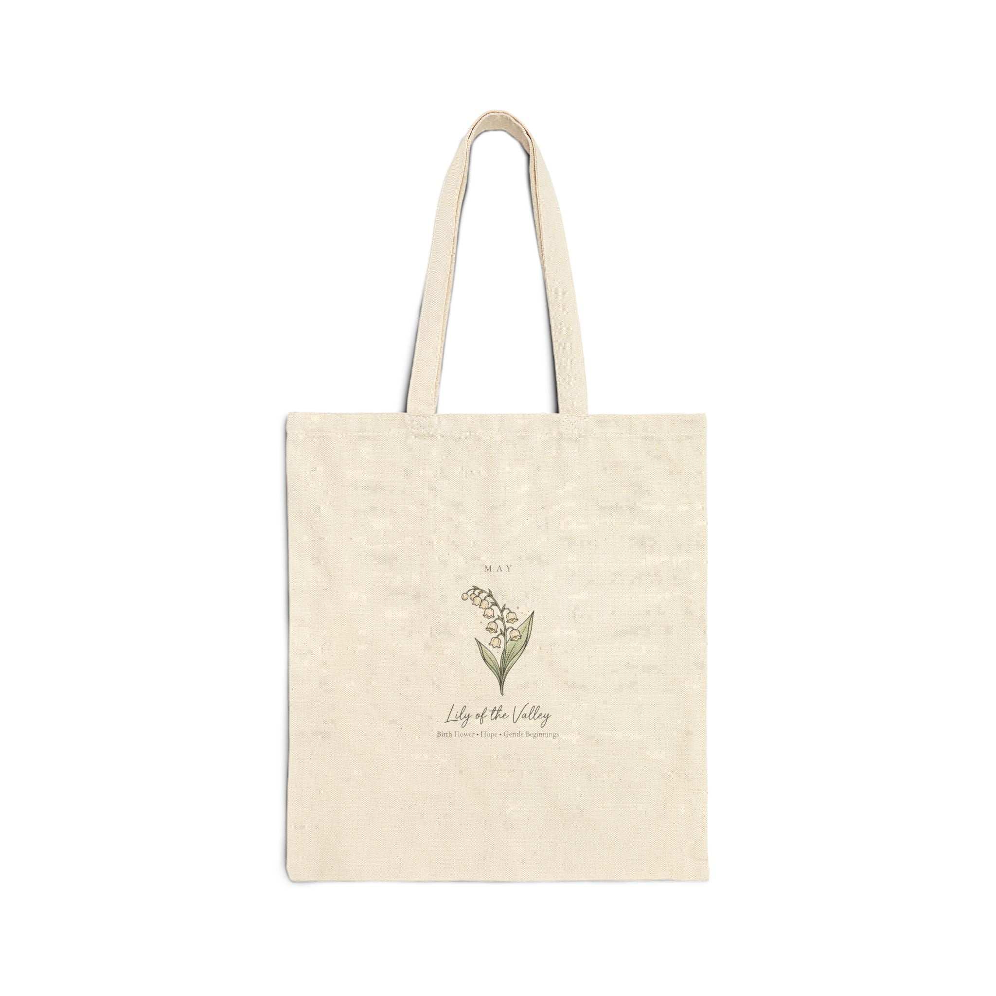 Lily of the Valley Birth Month Flower Tote, Botanical Watercolor, Personalized