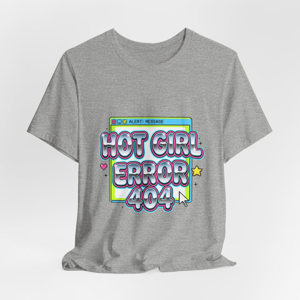 Hot Girl Error 404 Tee | Y2K slogan, cyber glitter, bubblegum pink