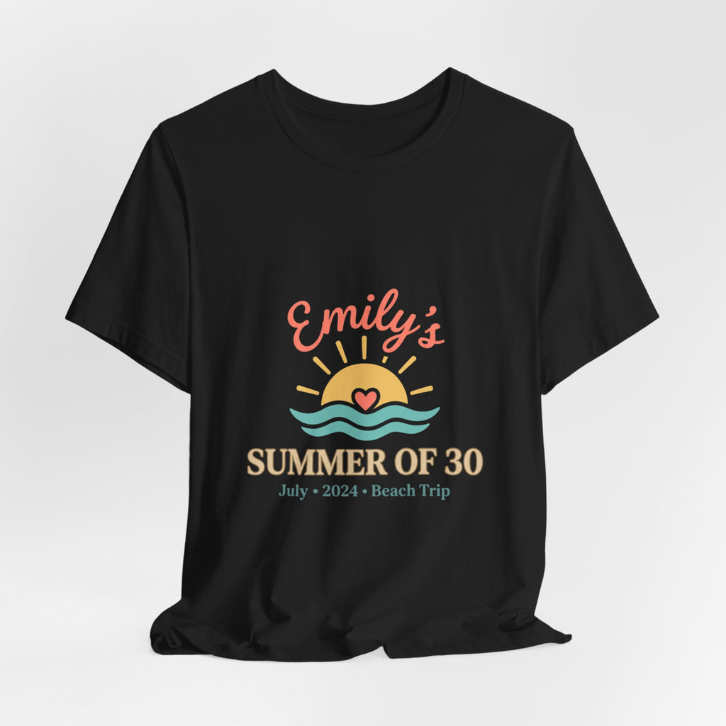 Emily’s Summer of 30 Tee | custom age, birthday trip, pastel keepsake