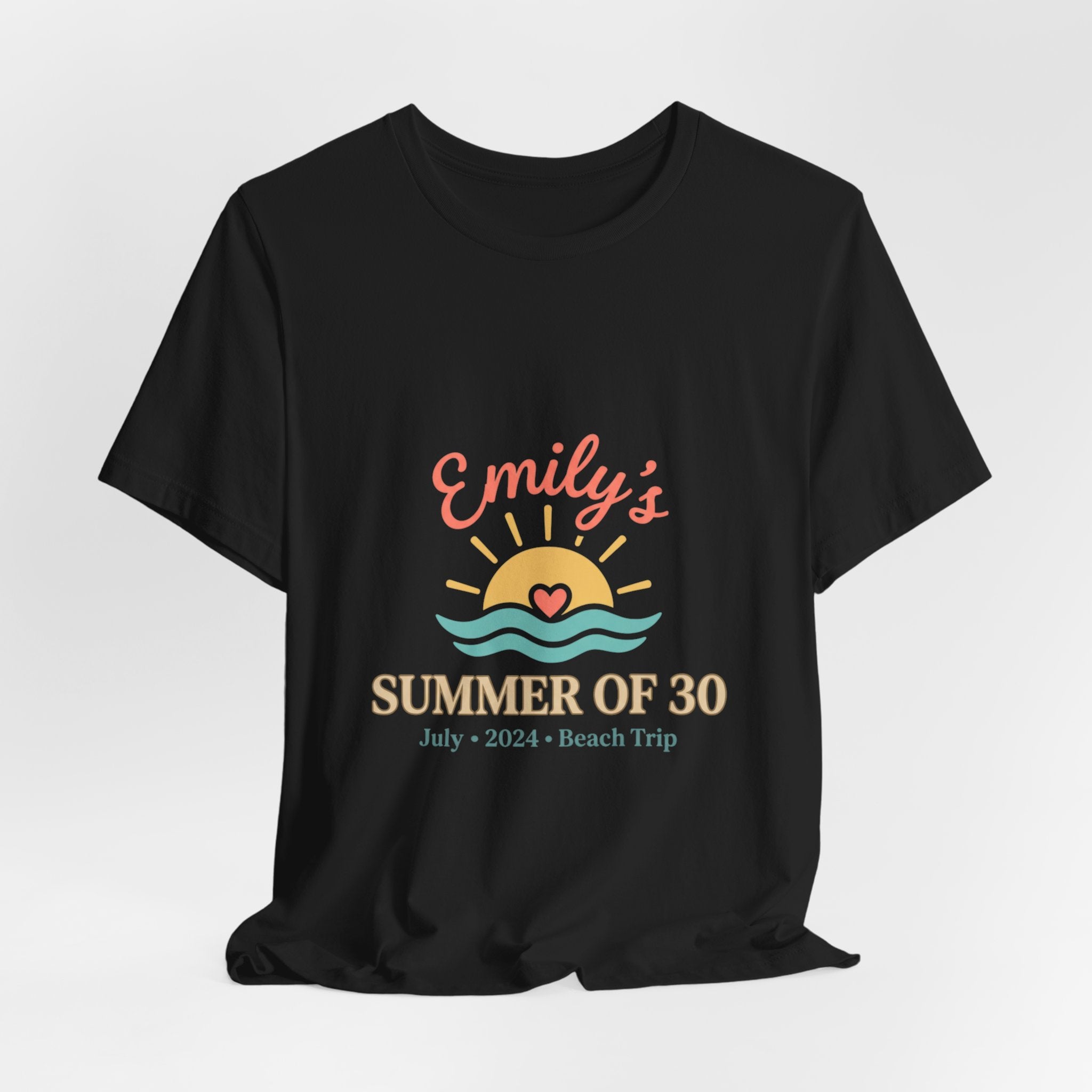 Emily’s Summer of 30 Tee | custom age, birthday trip, pastel keepsake