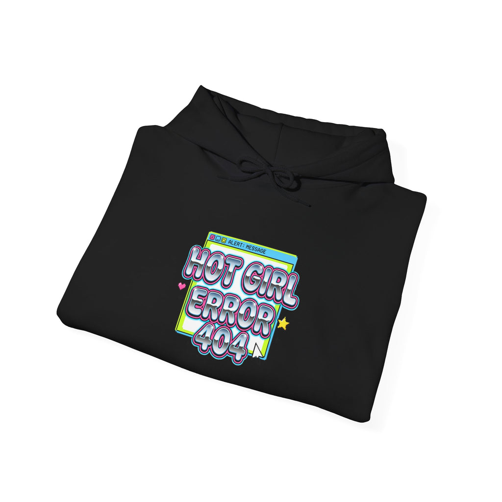 Hot Girl Error 404 Hoodie | Y2K slogan, cyber bubble font, hot pink accents