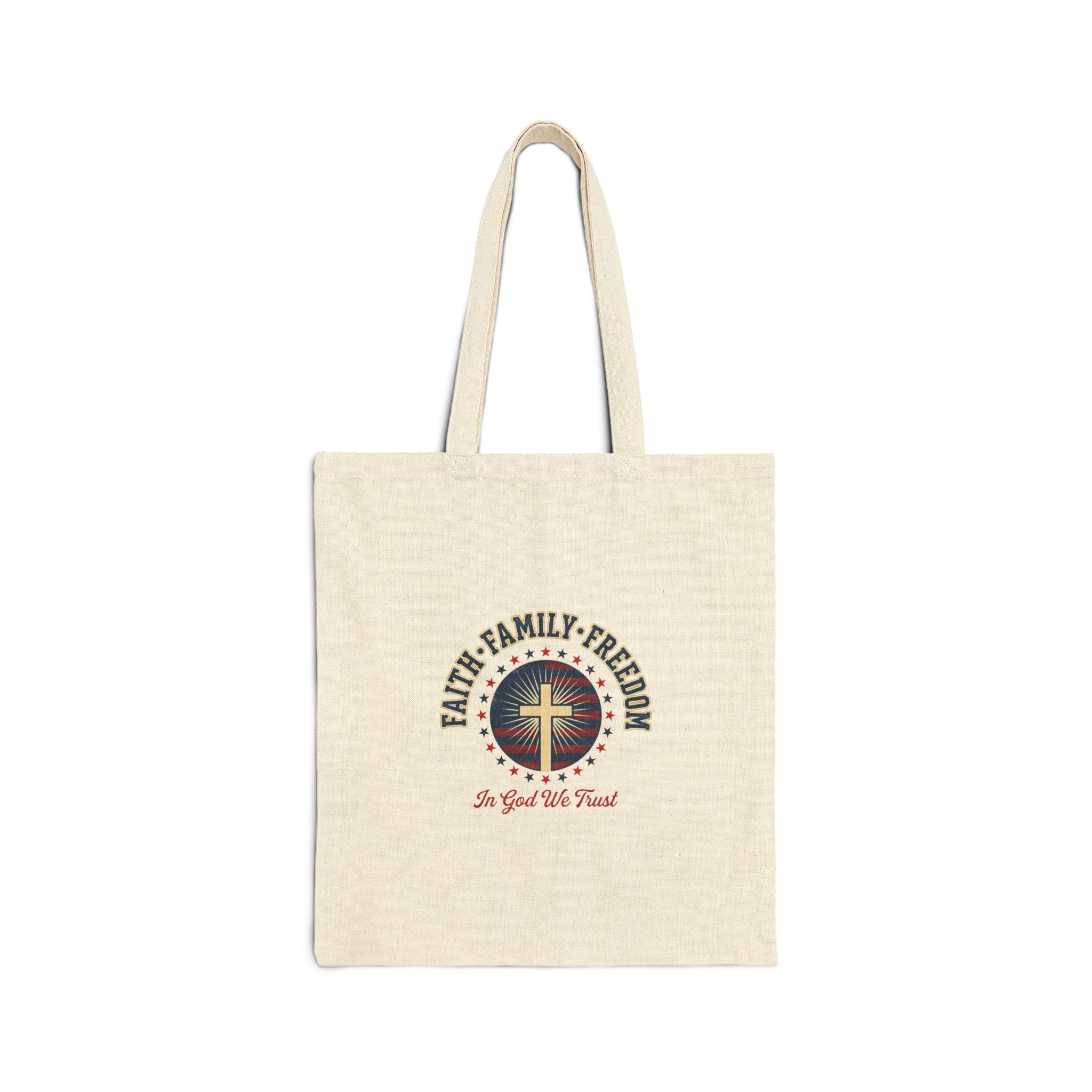 Faith Family Freedom Tote, patriotic faith-based July 4th vintage Americana