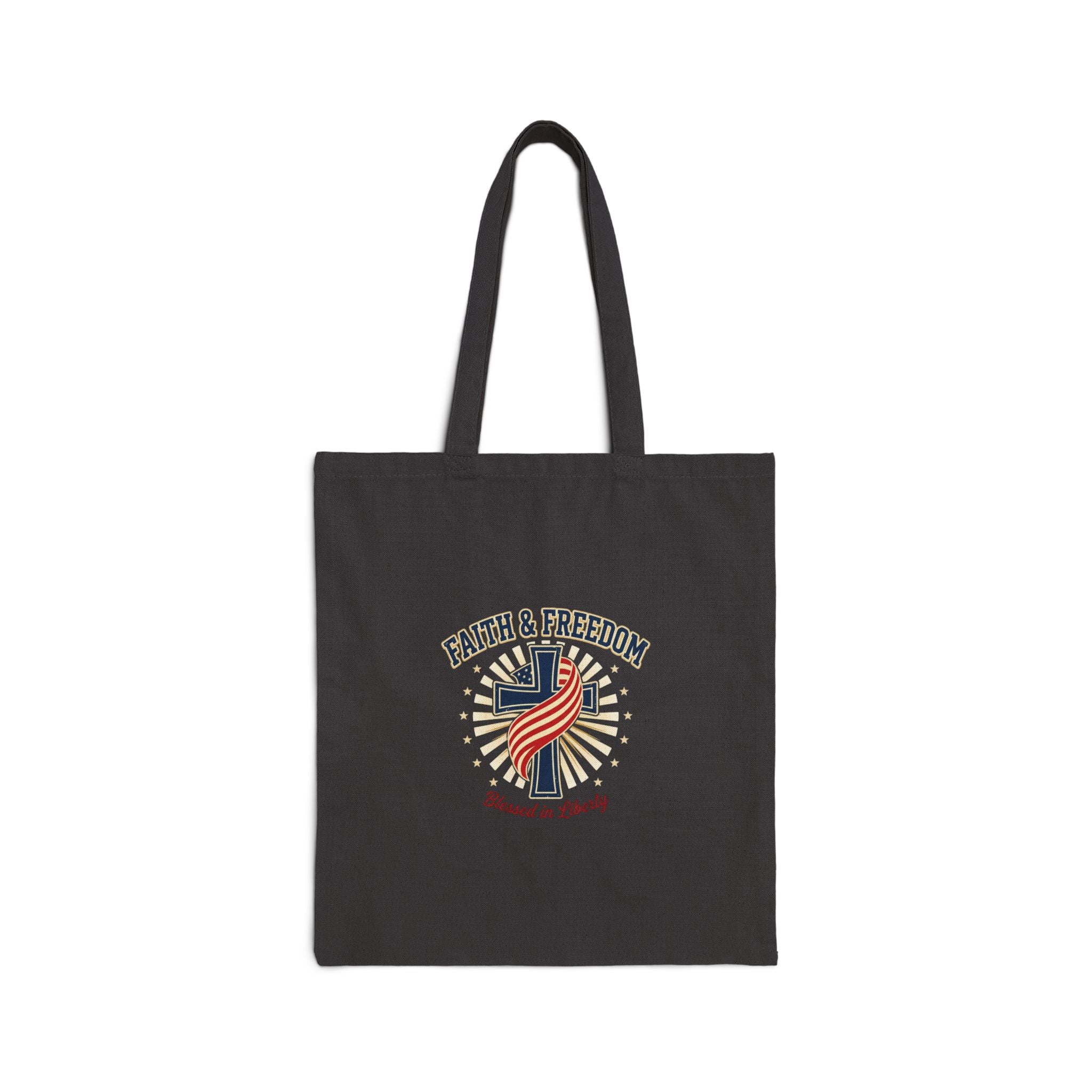 Faith & Freedom Cross Tote, patriotic faith-based July 4th vintage Americana