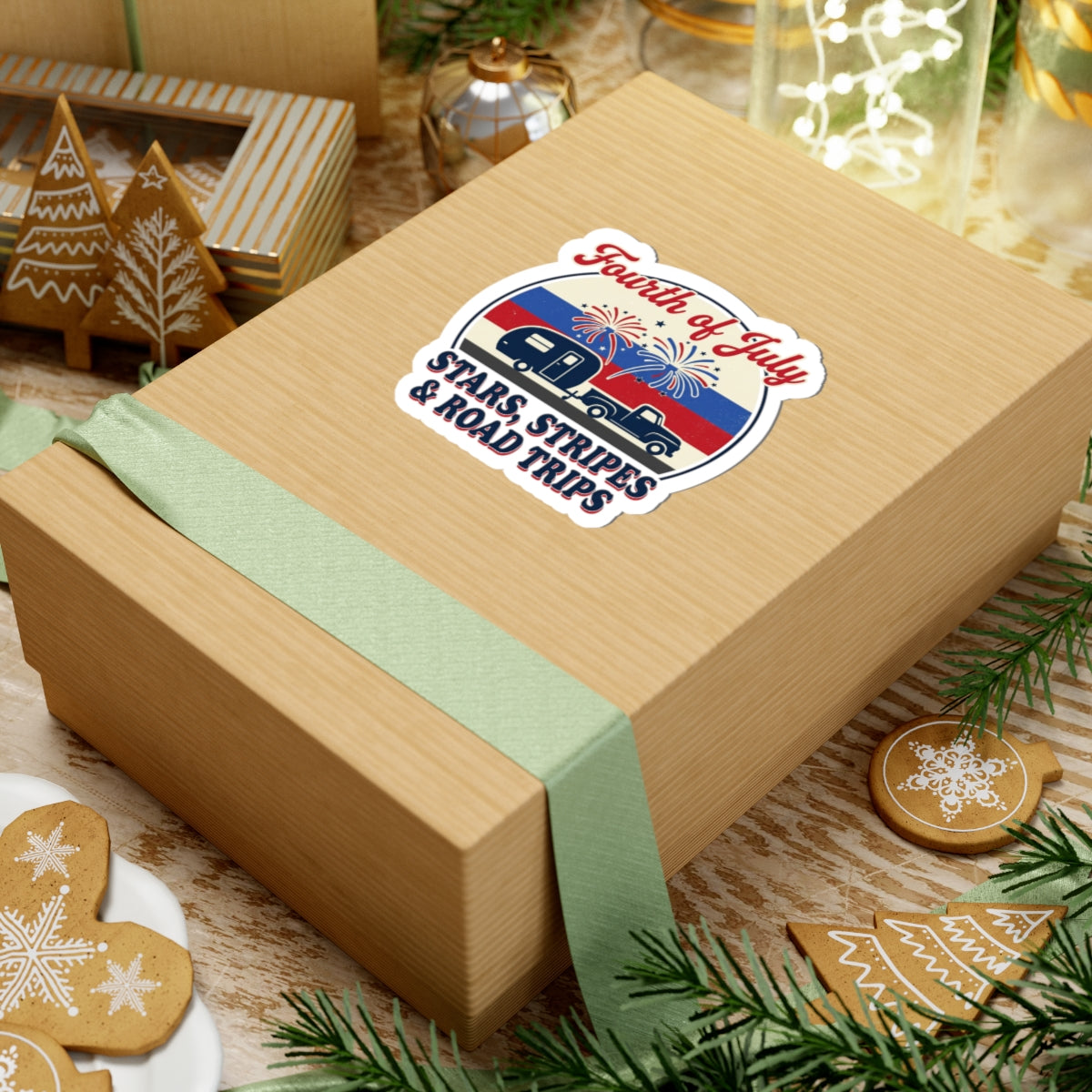Fourth of July Road Trip Sticker | vintage Americana, red white blue