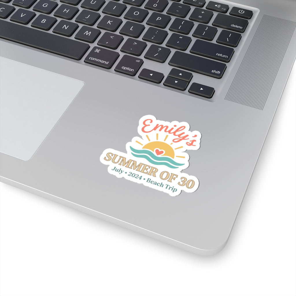 Summer of 30 Kiss-Cut Stickers | custom age, pastel beach keepsake