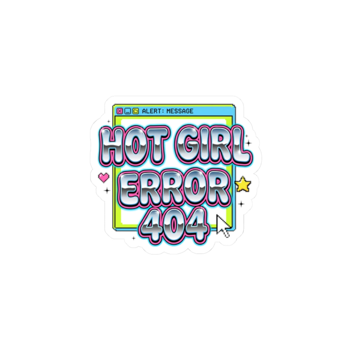 Hot Girl Error 404 Kiss-Cut Sticker, Y2K Cyber Nostalgia, Bubblegum Pink Glitter Type