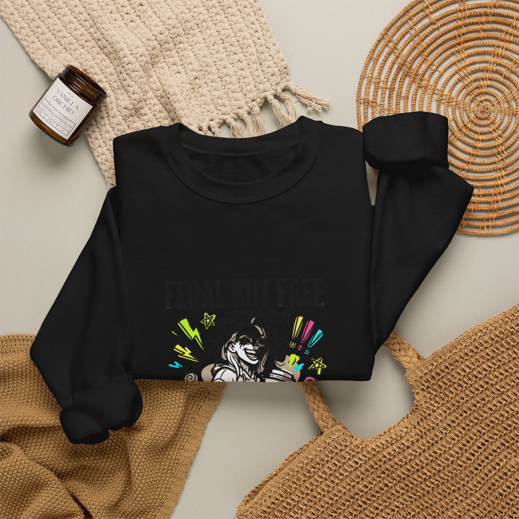 Feral But Free crewneck | chaotic quirky humor, millennial burnout