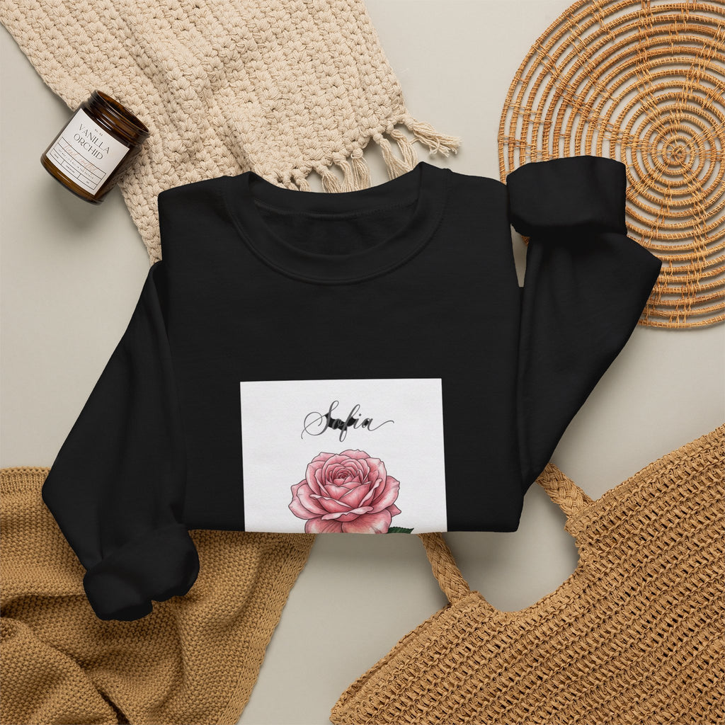 Personalized Birth Flower Rose Sweatshirt | Botanical, Watercolor, Custom Name