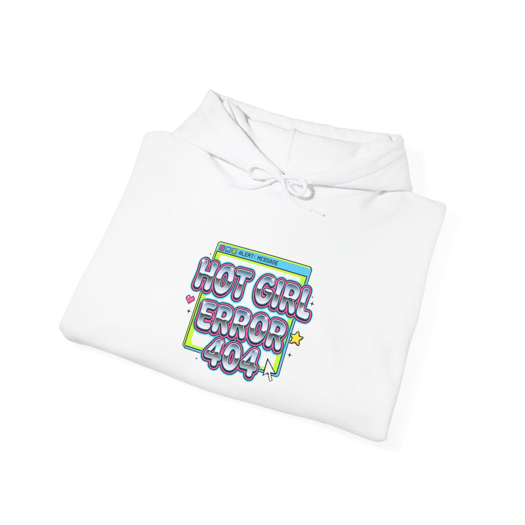 Hot Girl Error 404 Hoodie | Y2K slogan, cyber bubble font, hot pink accents