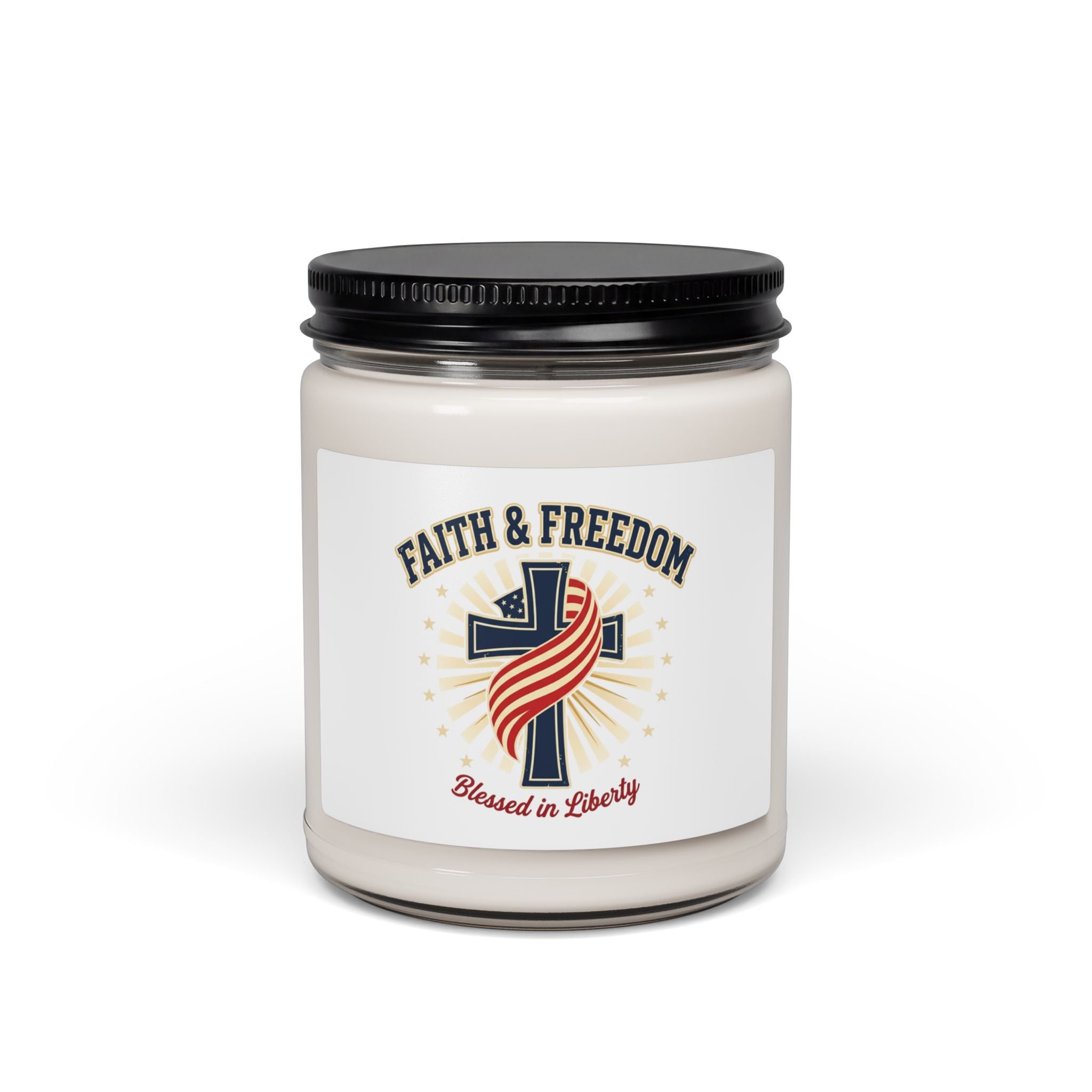 Faith & Freedom Cross Candle, Patriotic Soy Candle | Vintage Americana, July 4th