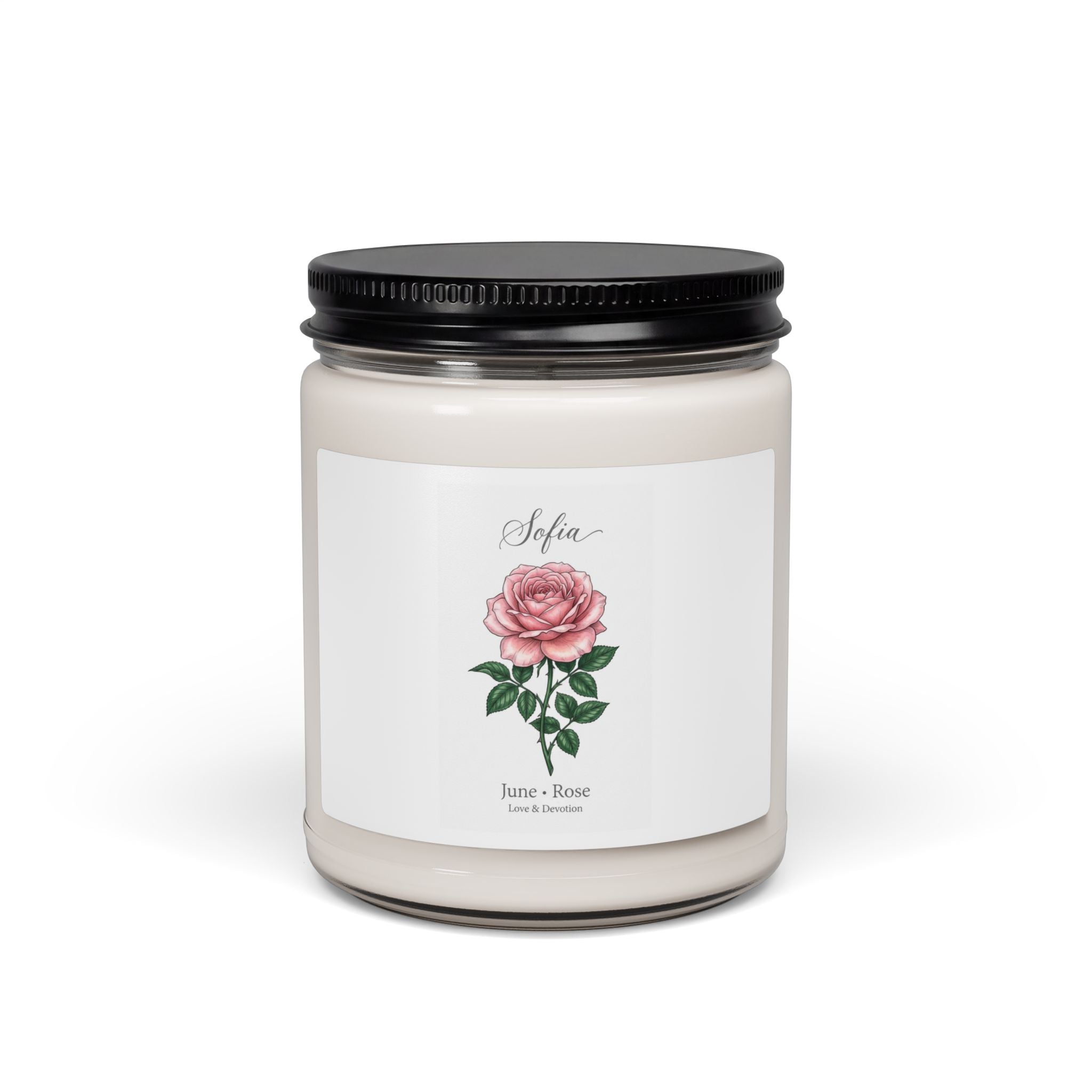 Birth Month Rose Candle | Scented Soy Candle, Personalized Botanical Label